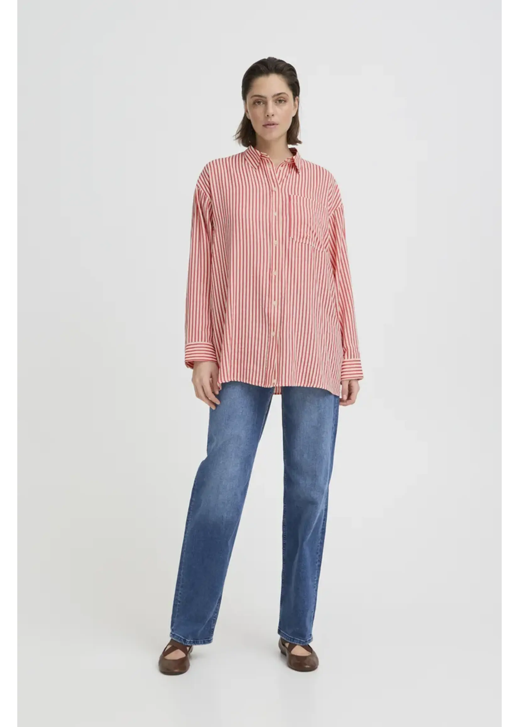 ICHI ICHI IHEstra Shirt - Birch W Teaberry Stripe