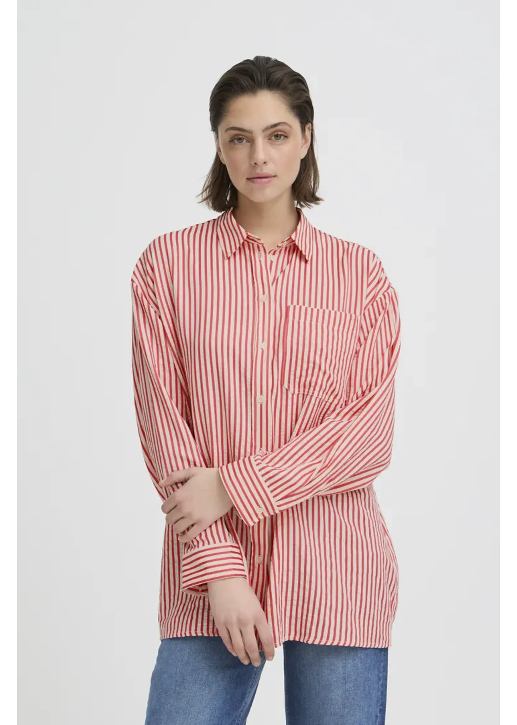 ICHI ICHI Chemise IHEstra - Birch W Teaberry Stripe