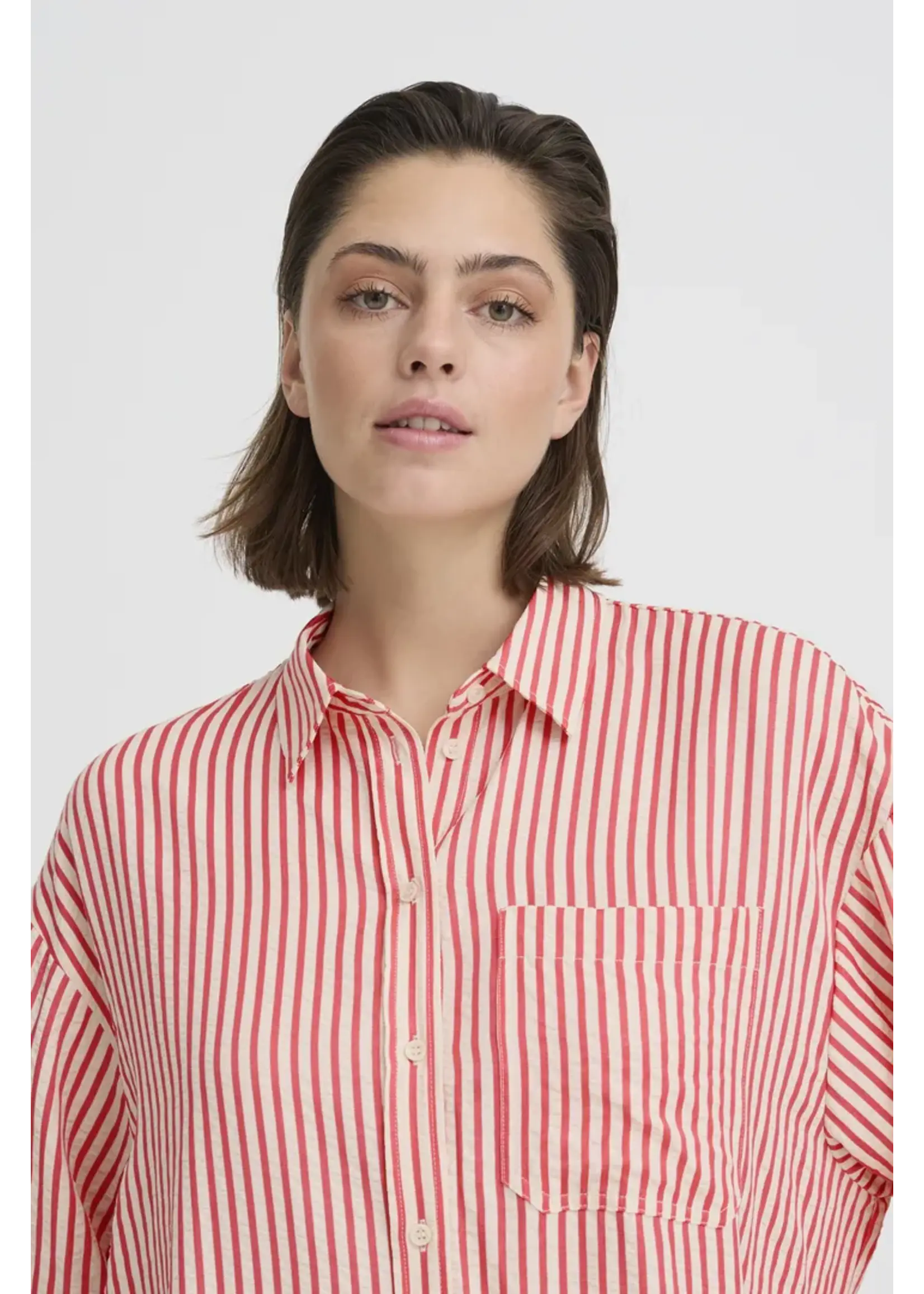 ICHI ICHI Chemise IHEstra - Birch W Teaberry Stripe