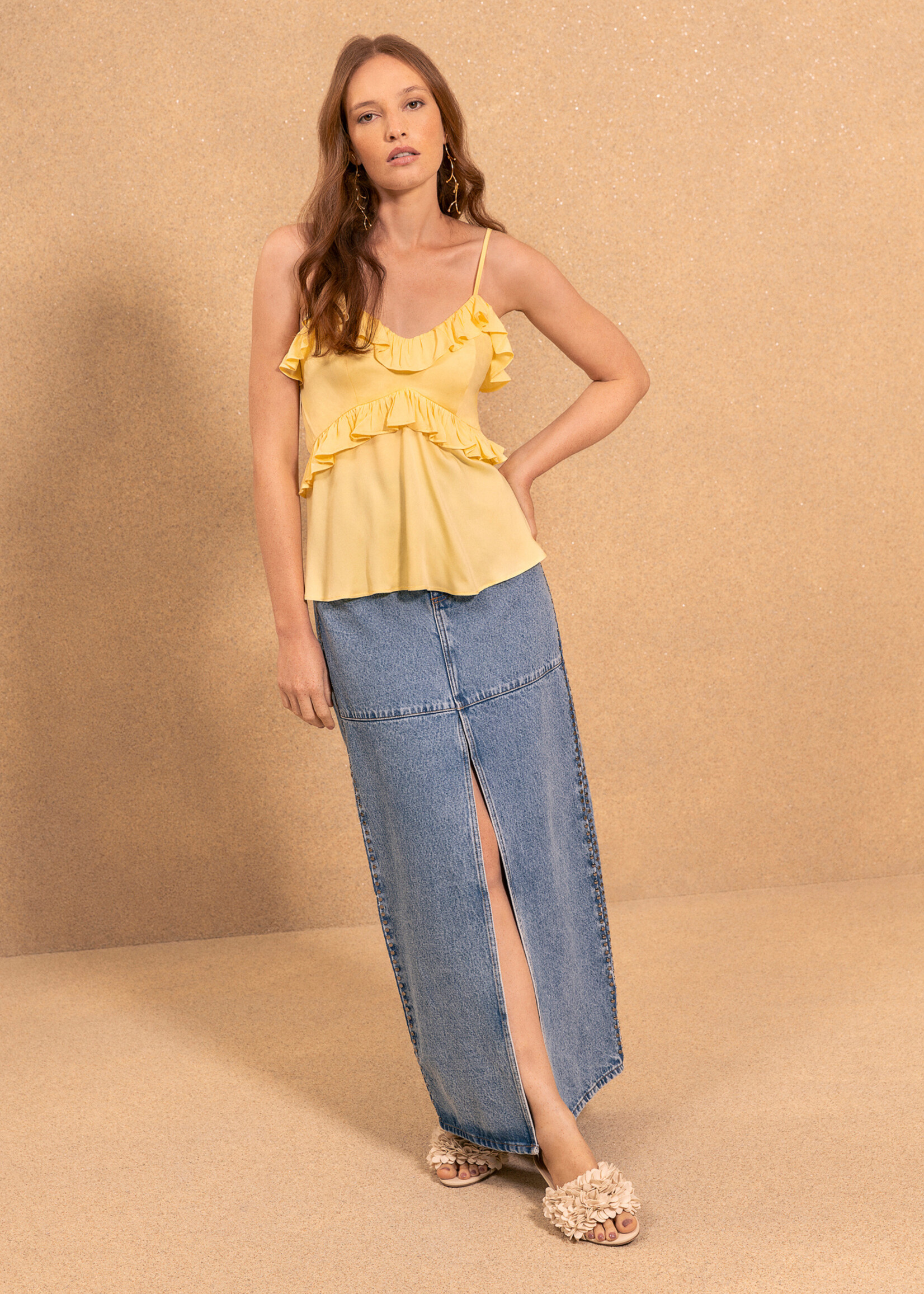 Lez A Lez Lez A Lez Ruffle Strap Blouse - Amarelo Sensation