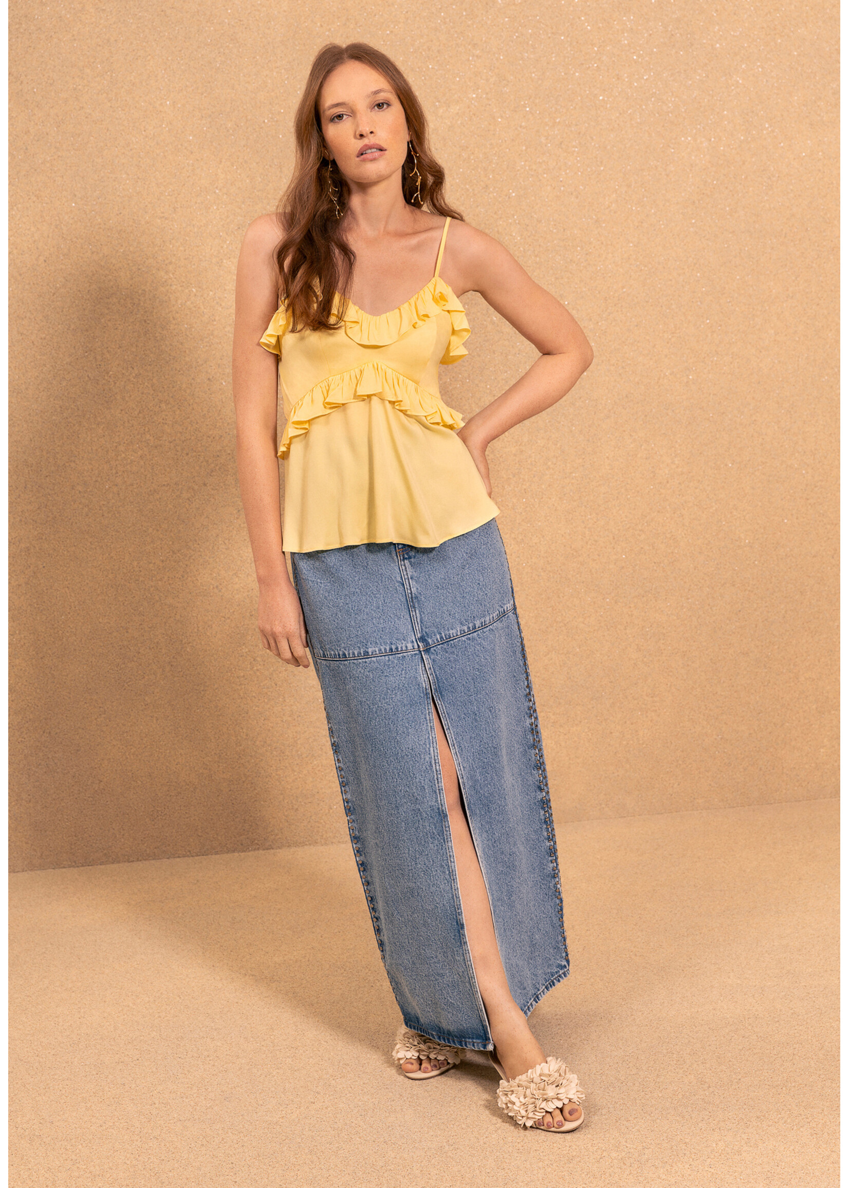 Lez A Lez Lez A Lez Ruffle Strap Blouse - Amarelo Sensation