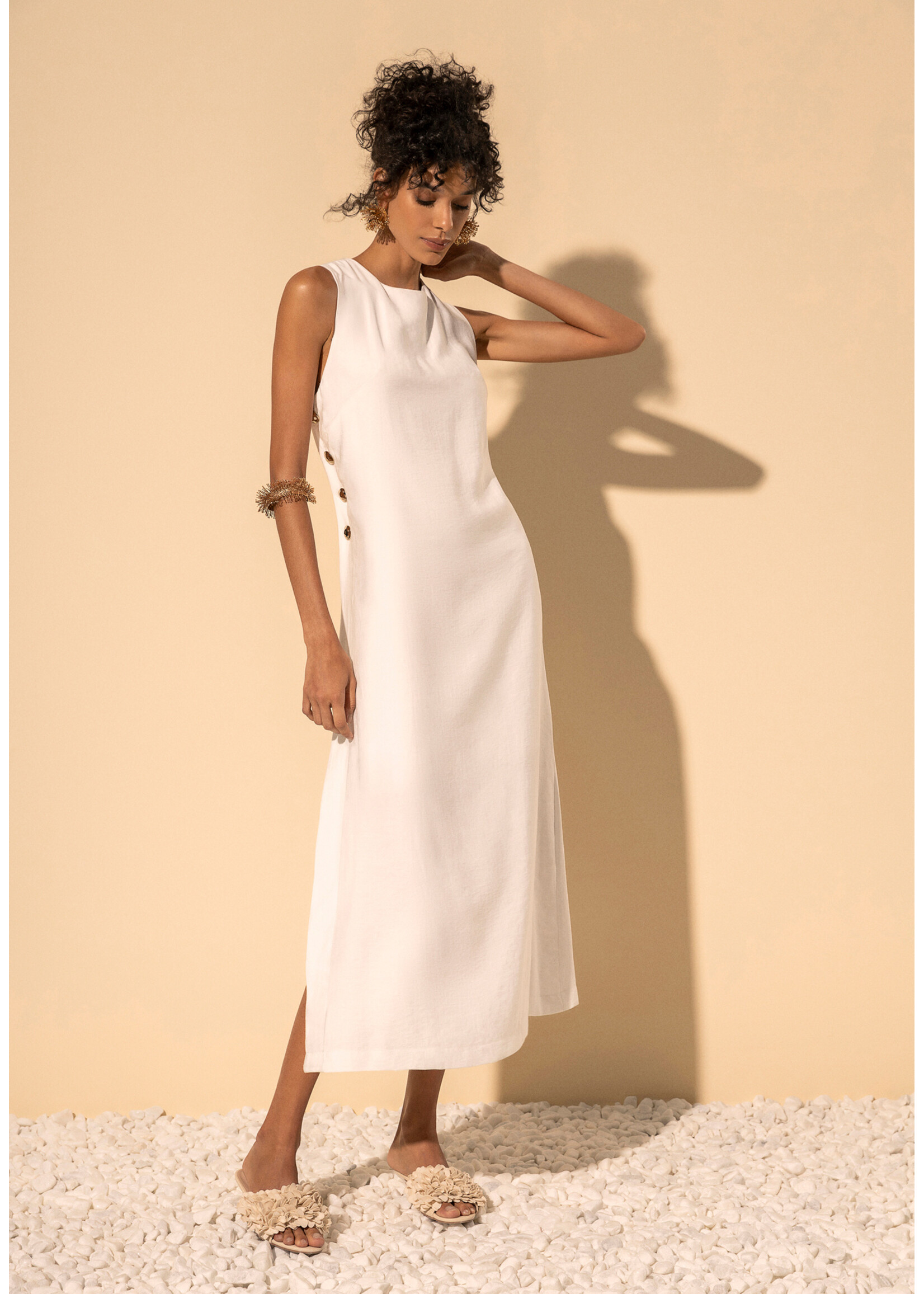 Lez A Lez Lez A Lez Tea Dress W/ Side Buttons - Branco Off White