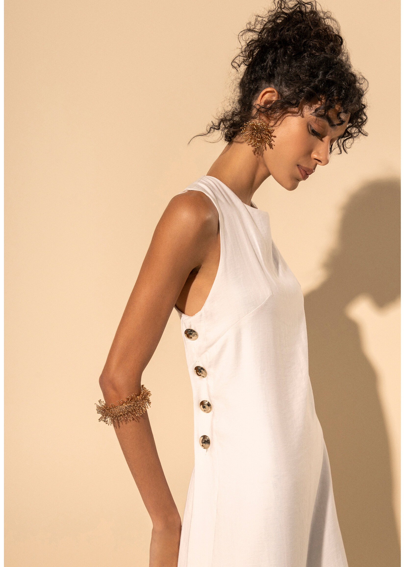 Lez A Lez Lez A Lez Tea Dress W/ Side Buttons - Branco Off White