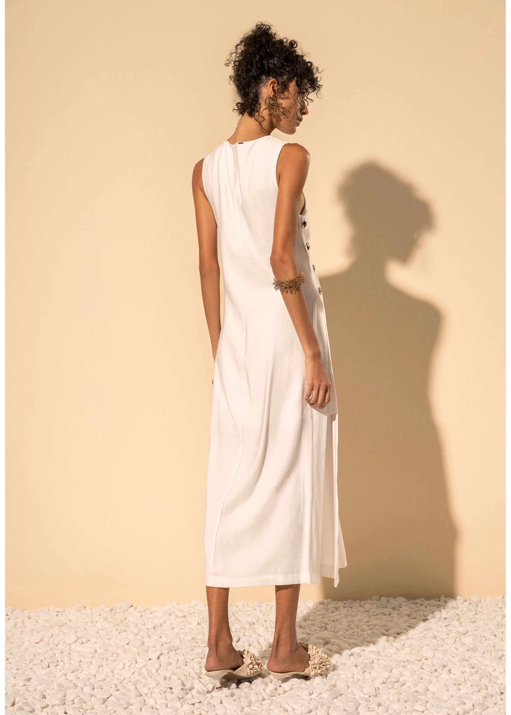 Lez A Lez Lez A Lez Tea Dress W/ Side Buttons - Branco Off White