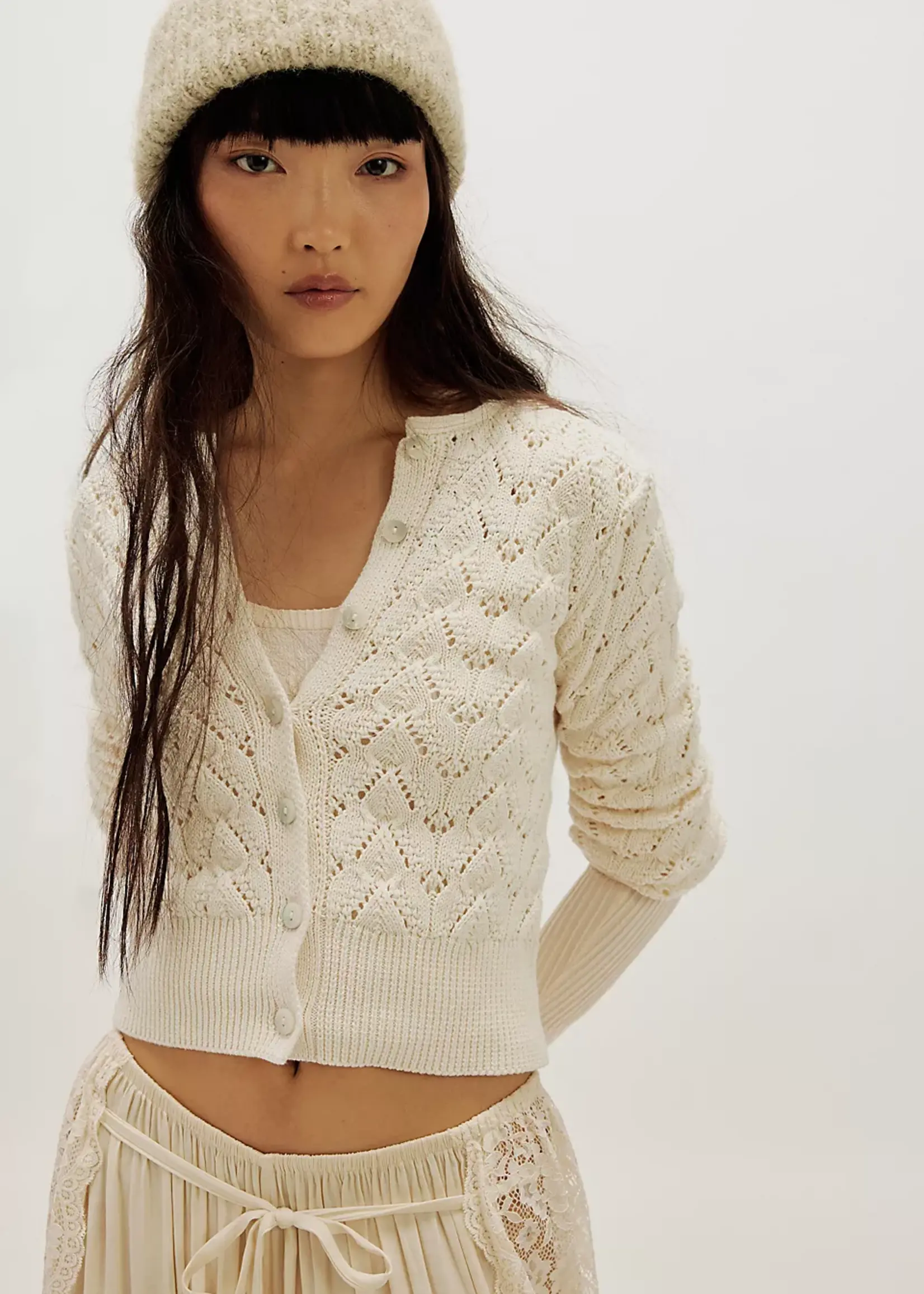 Free People Free People Gilet Pretty In Pointelle - Ivory