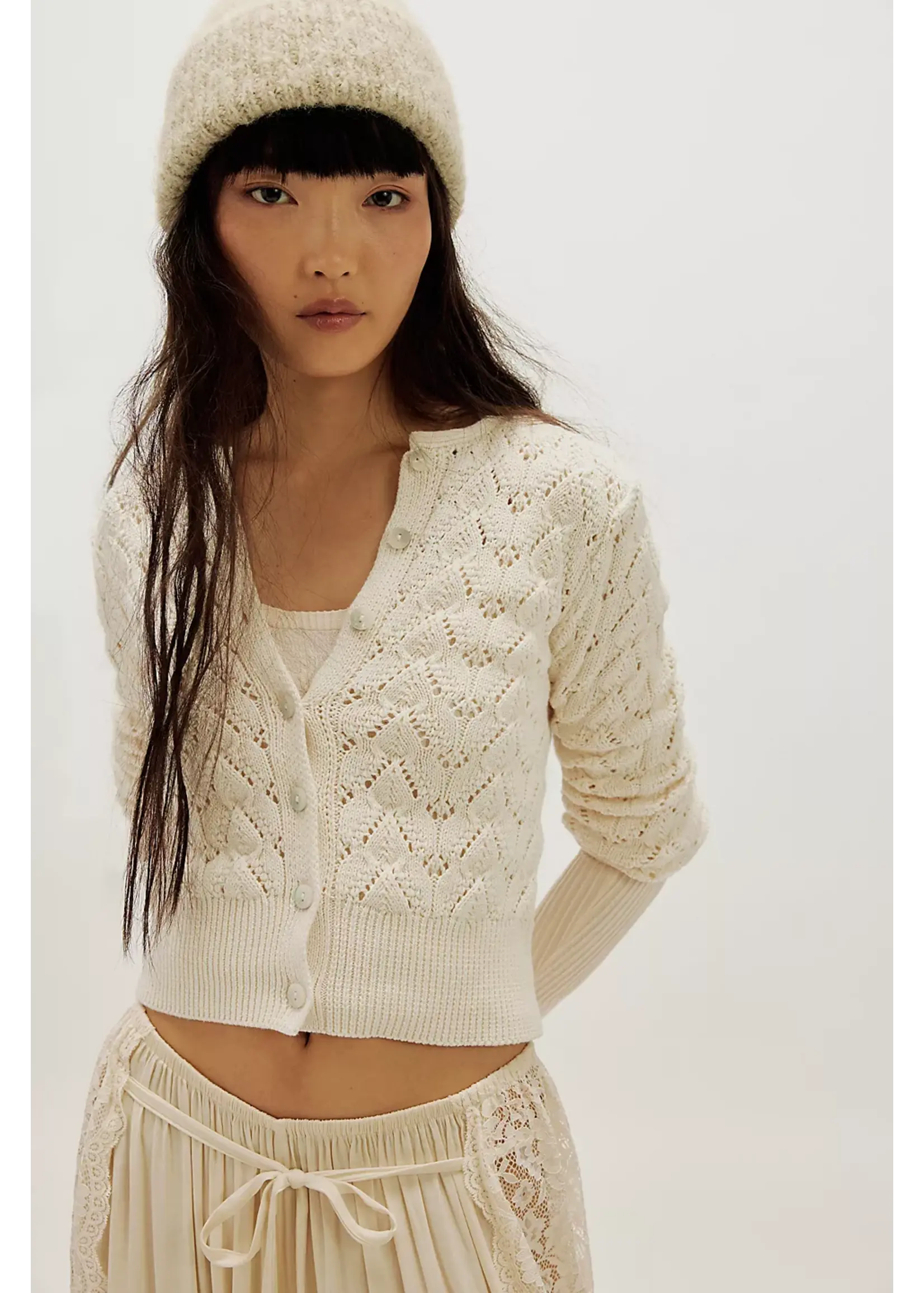 Free People Free People Pretty In Pointelle Cardi - Ivory