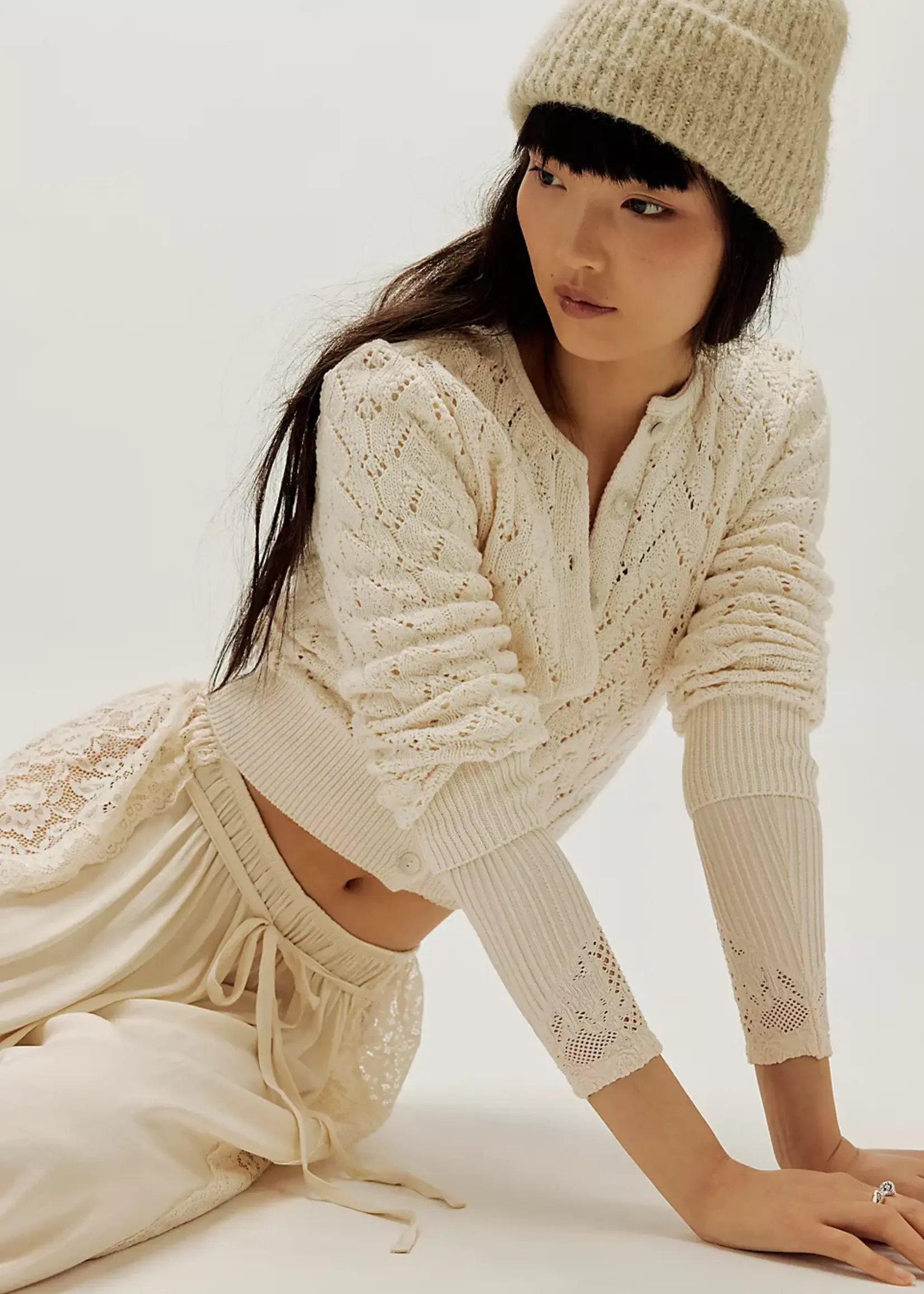 Free People Free People Pretty In Pointelle Cardi - Ivory