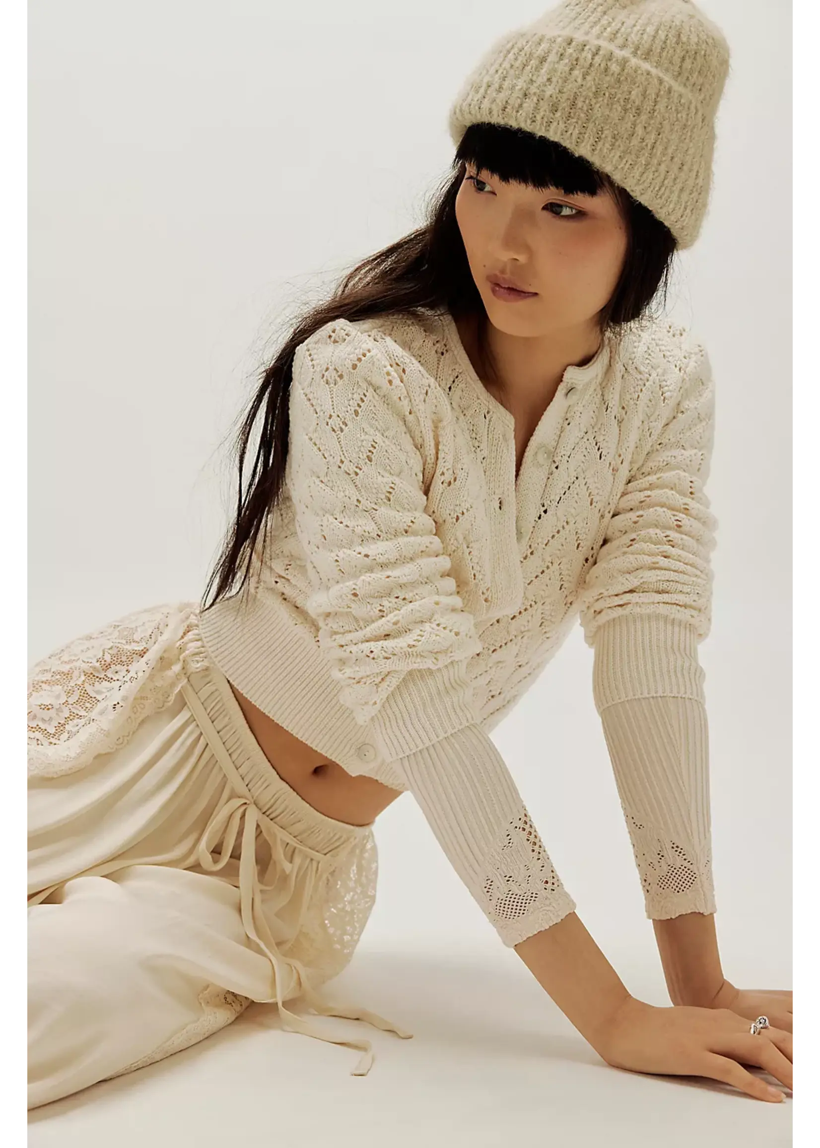 Free People Free People Gilet Pretty In Pointelle - Ivory