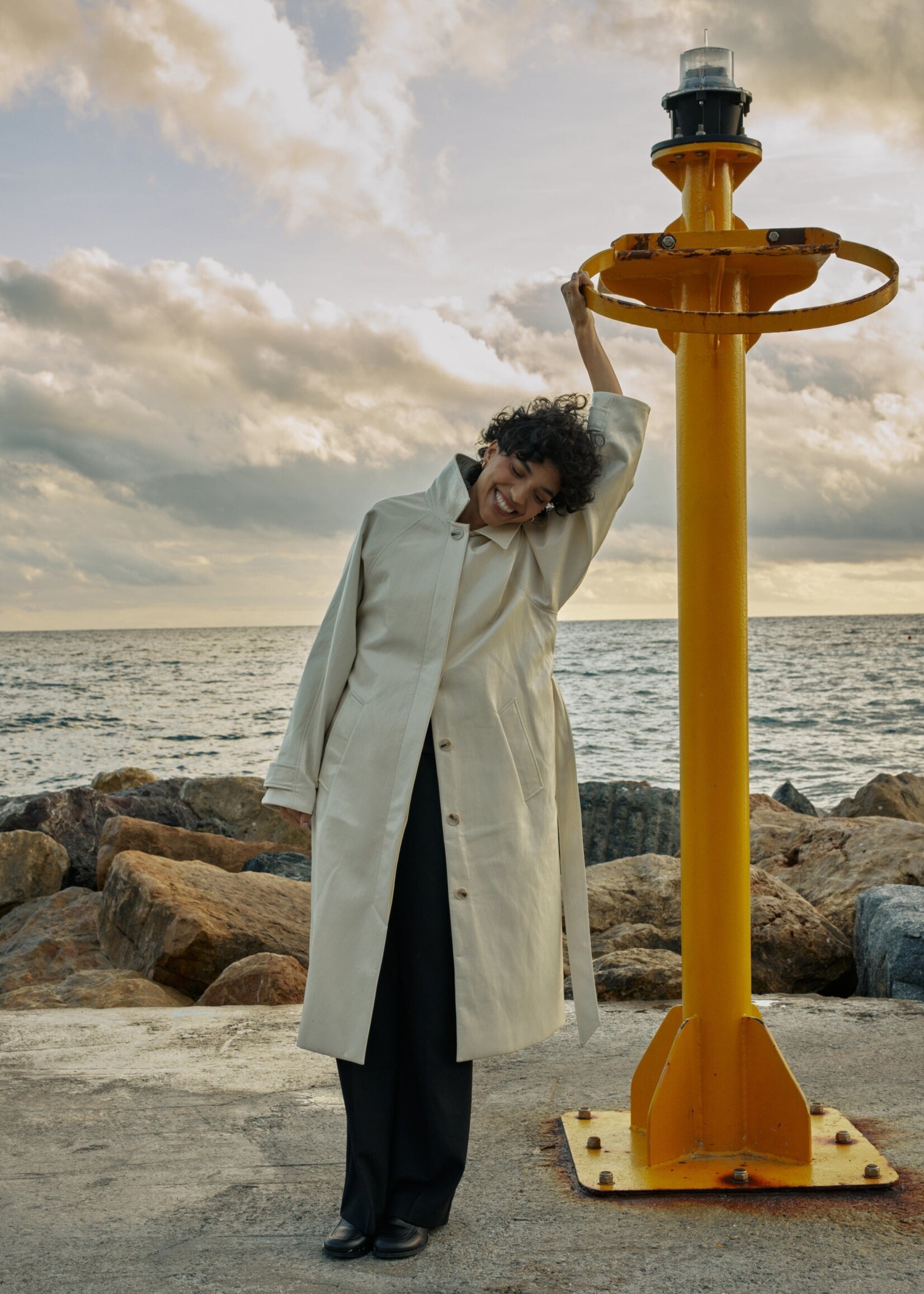 Grace and Mila Grace & Mila Velours Trench Coat - Vanilla