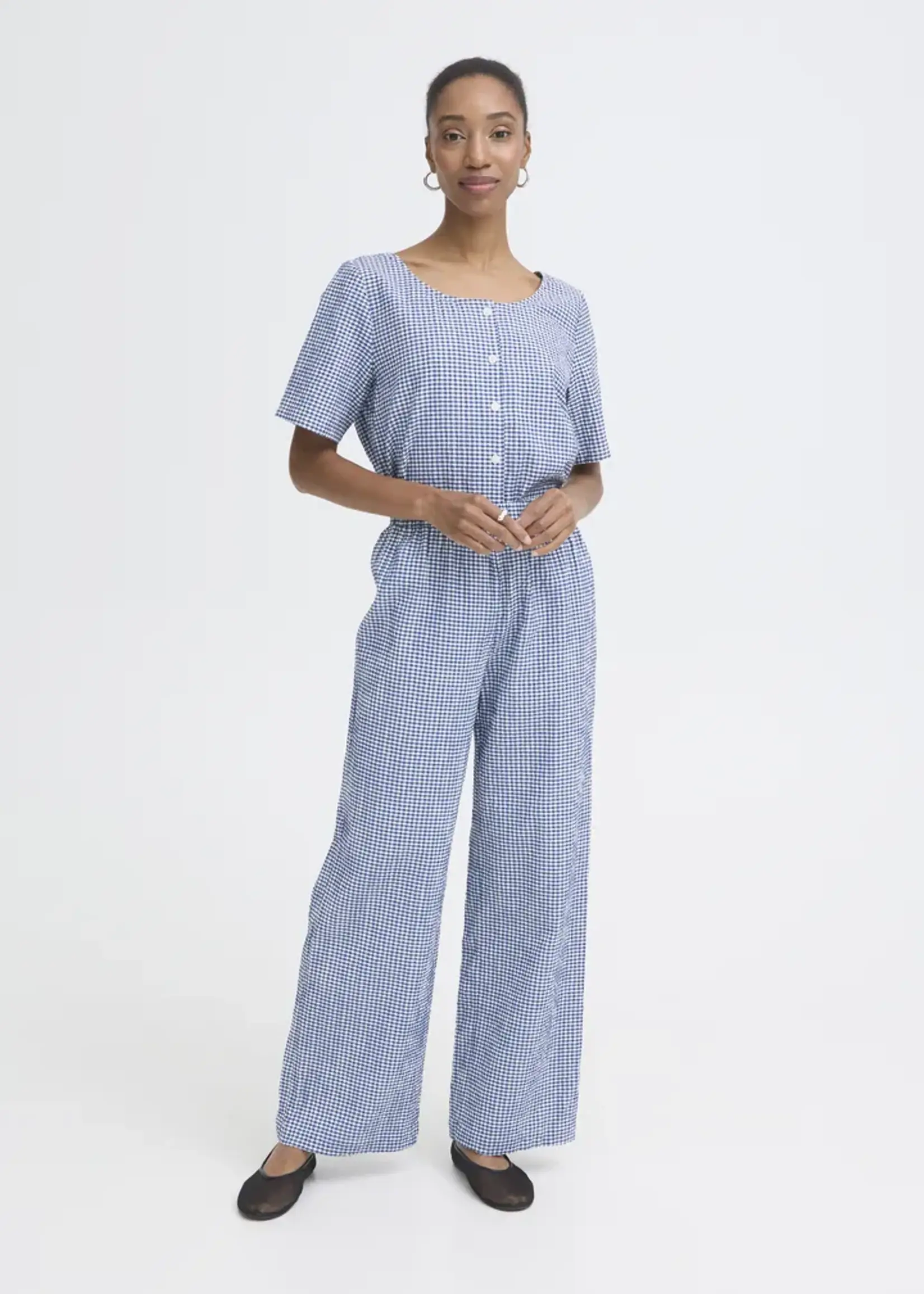 ICHI ICHI Pantalon IHJilma - Bleu/Blanc