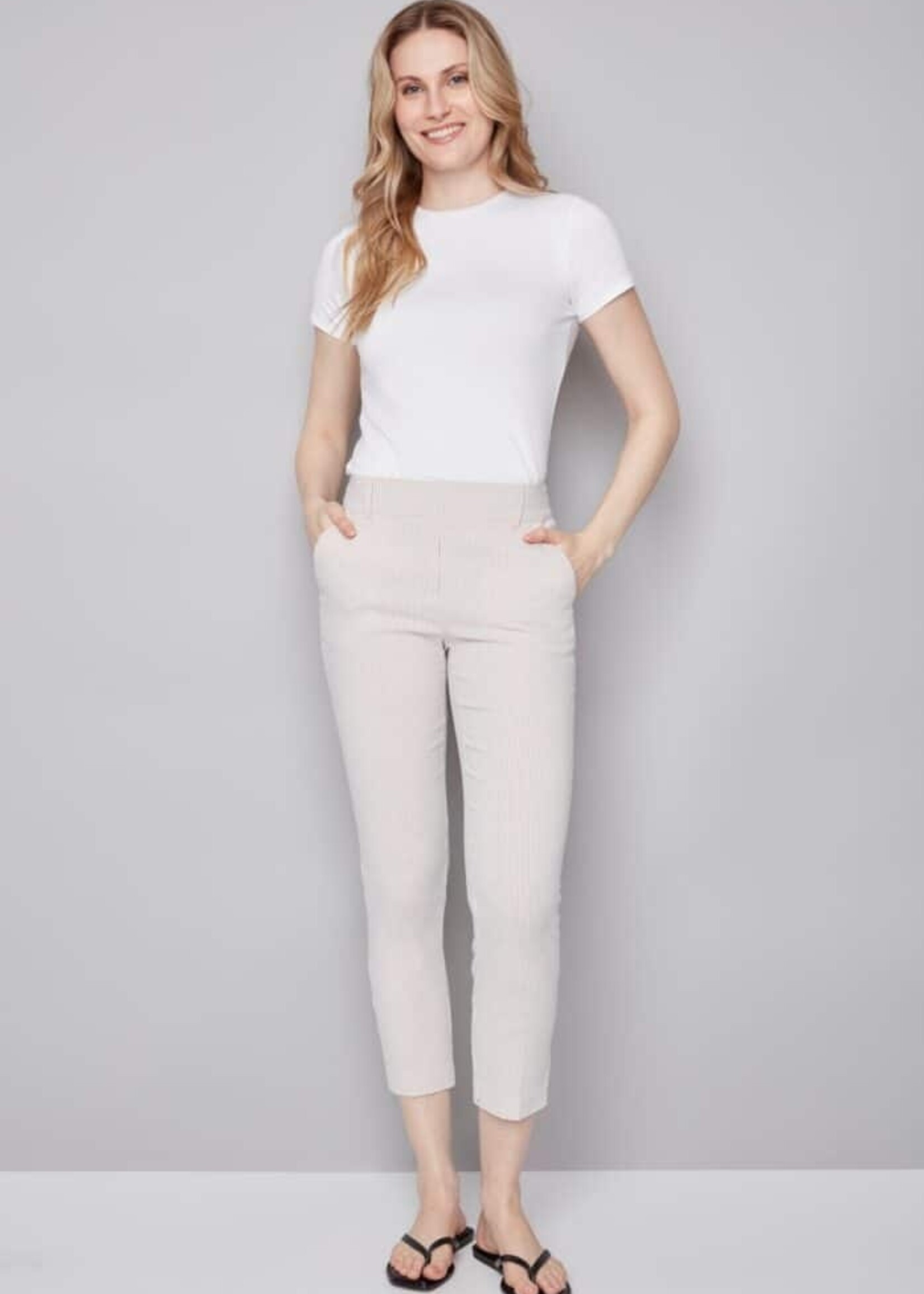 I love Tyler Madison Tyler Madison Pantalon À La Cheville Chloé - Beige Stripe