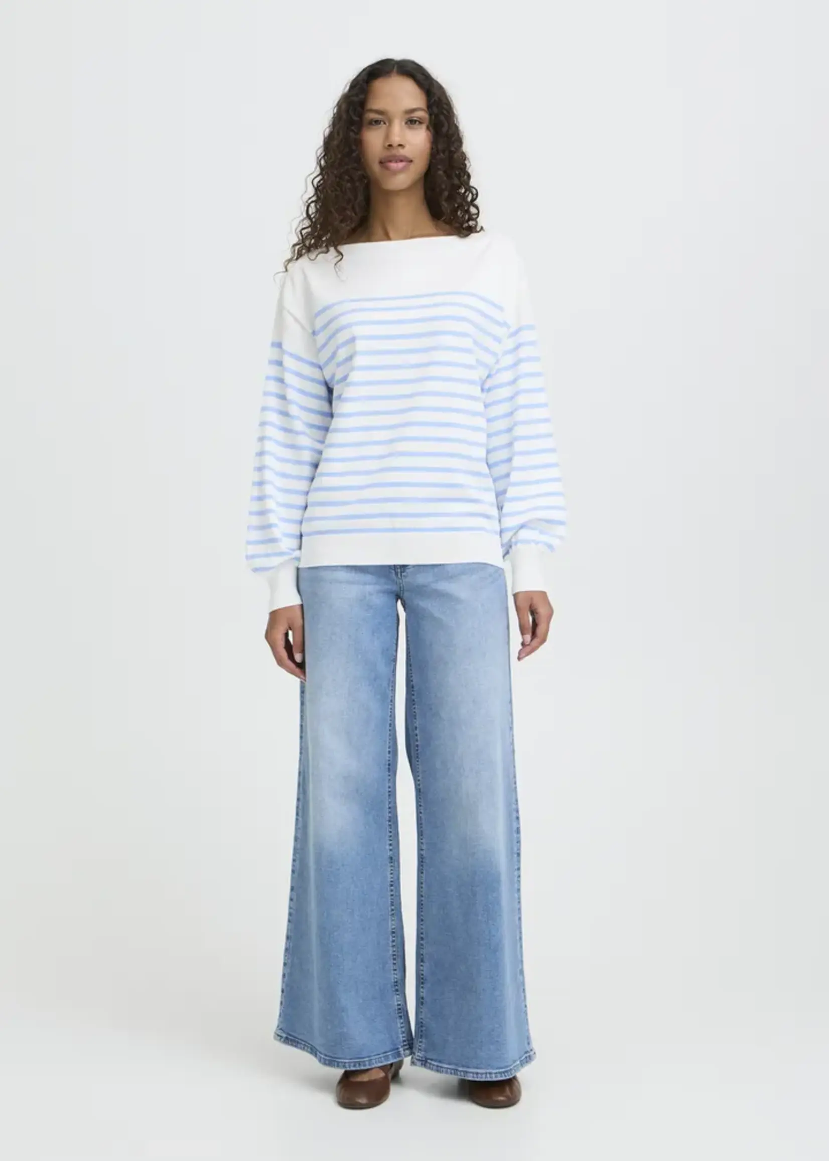 ICHI ICHI IHLuls Boat Neck Pullover - Cloud Stripe