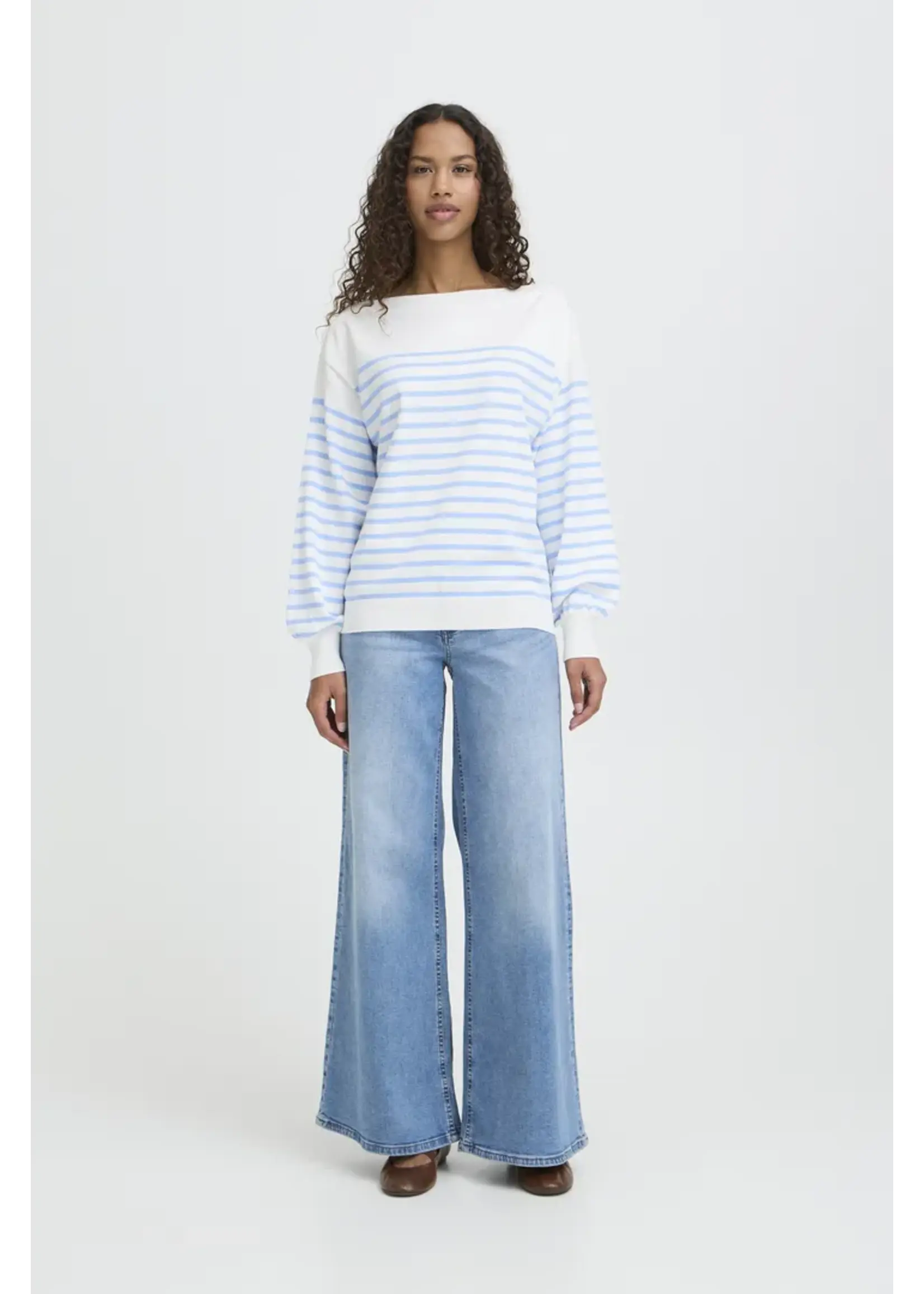 ICHI ICHI IHLuls Boat Neck Pullover - Cloud Stripe