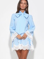 Adelyn Rae Adelyn Rae Victoria Neck Tie Dress - Light Blue/White