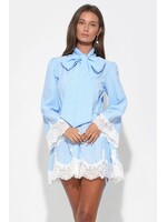 Adelyn Rae Adelyn Rae Victoria Neck Tie Dress - Light Blue/White