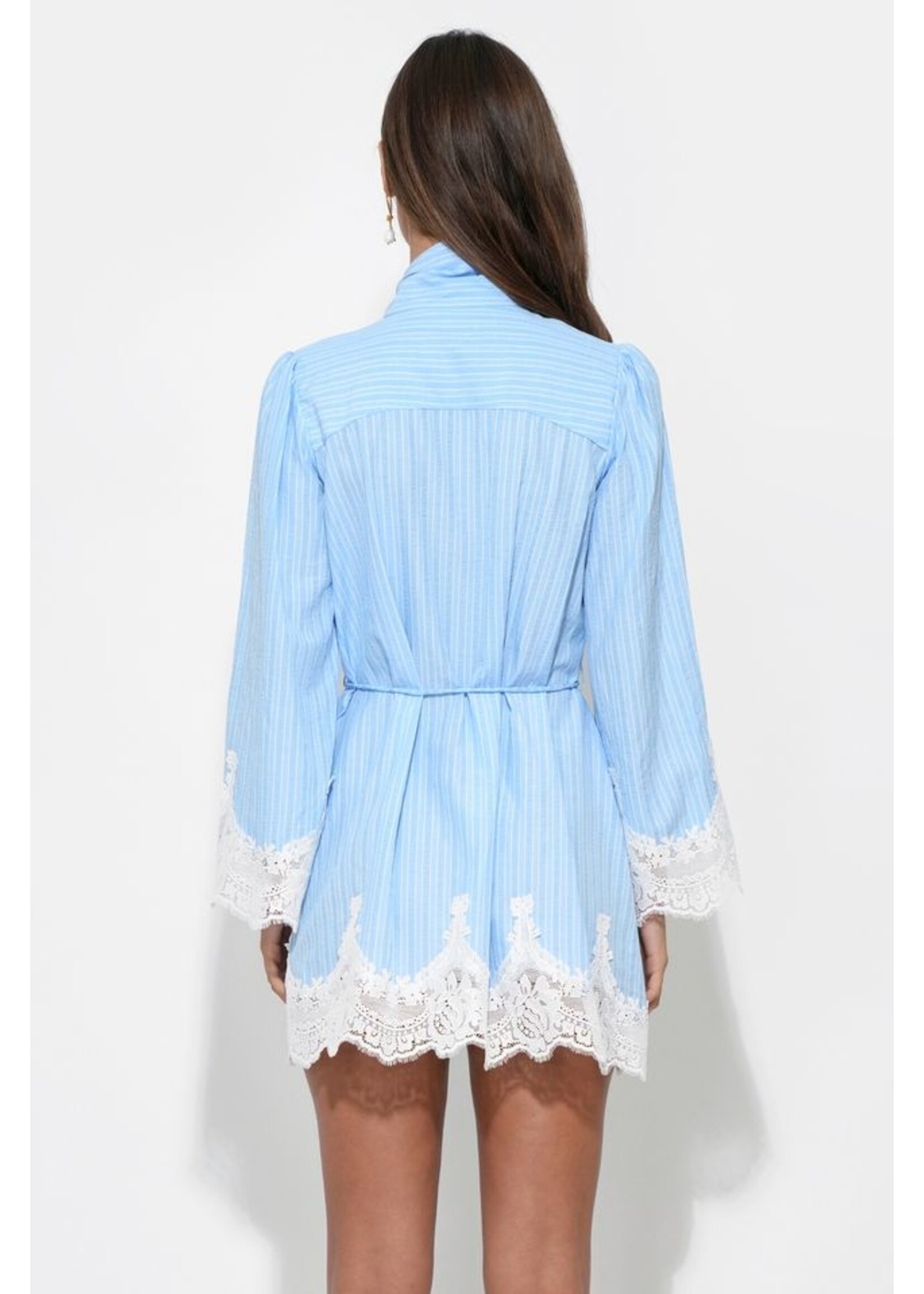 Adelyn Rae Adelyn Rae Victoria Neck Tie Dress - Light Blue/White