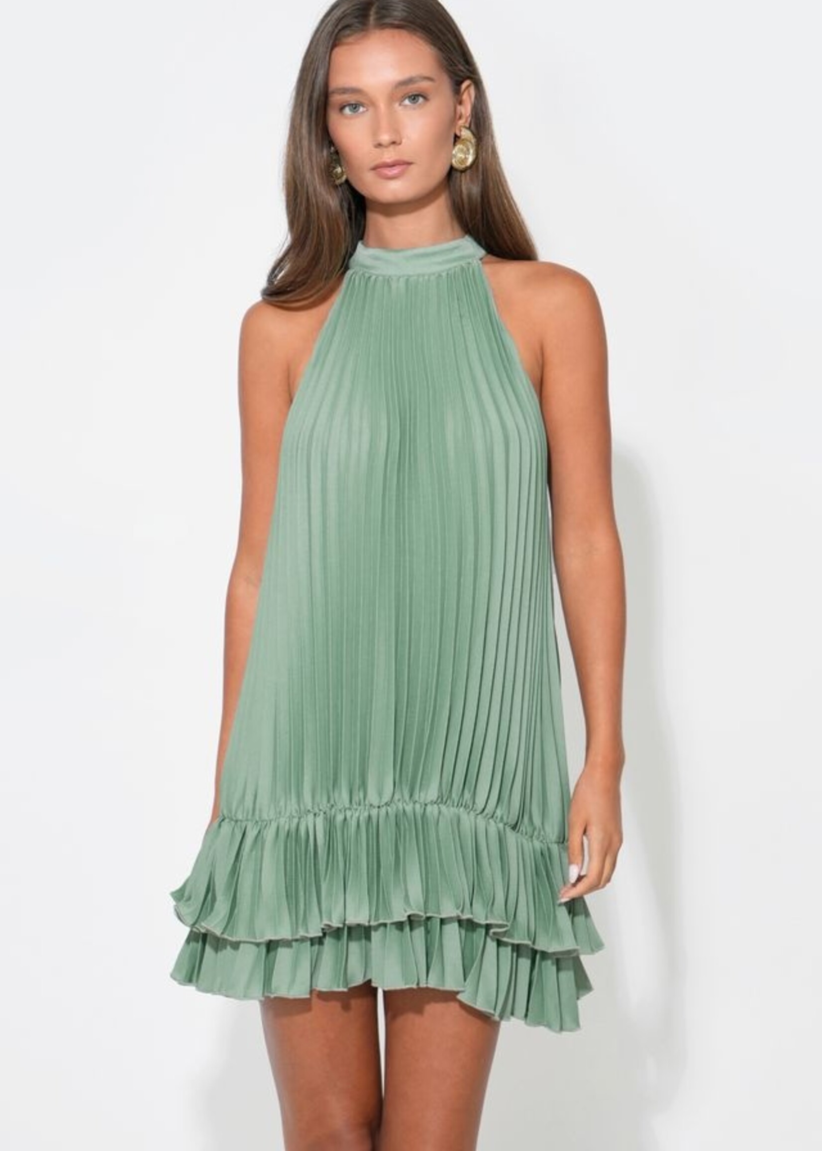 Adelyn Rae Adelyn Rae Brielle Halter Pleated Dress - Sea Jade