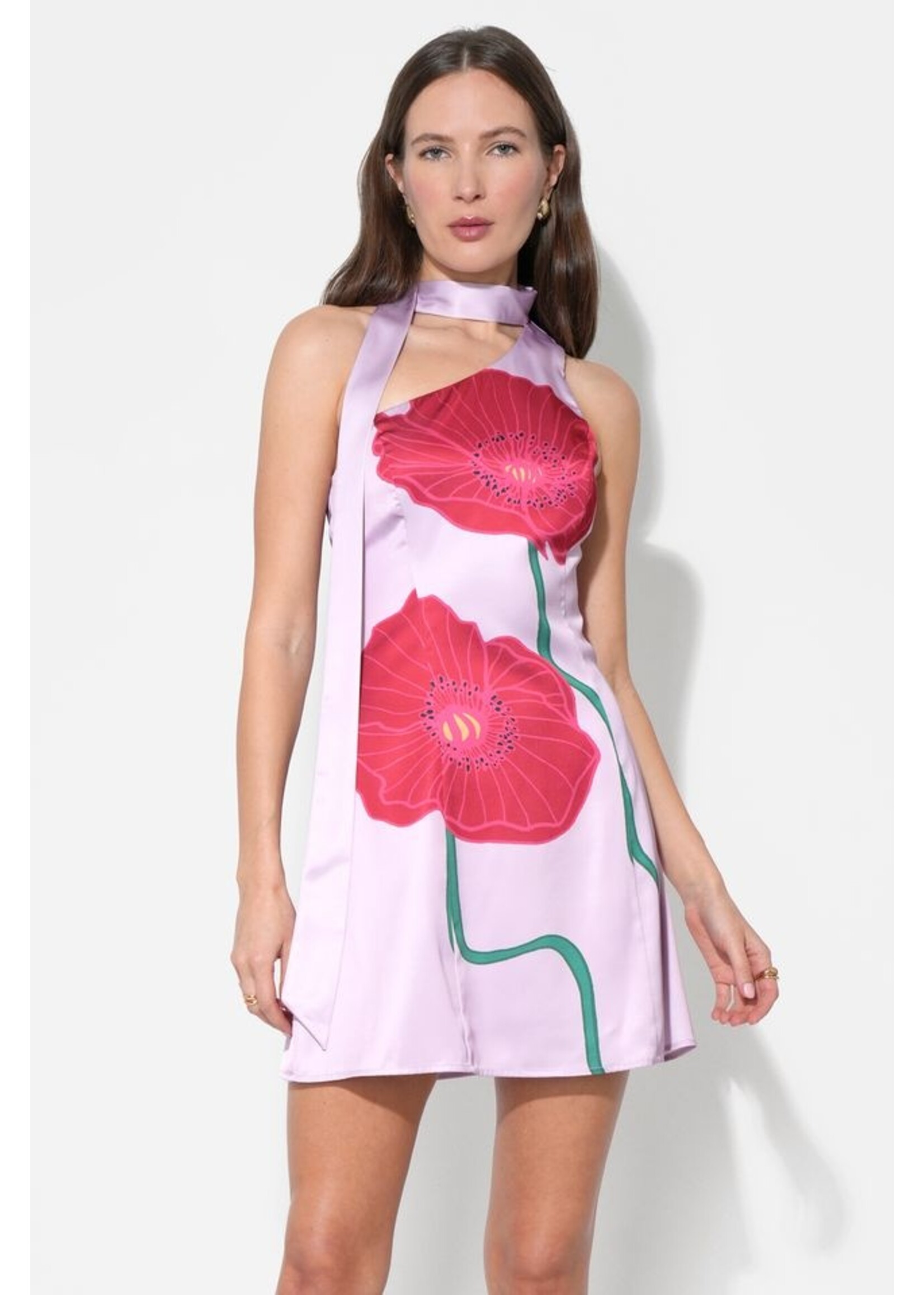 Adelyn Rae Adelyn Rae Kinsley Scarf Neck Dress - Lilac/Red