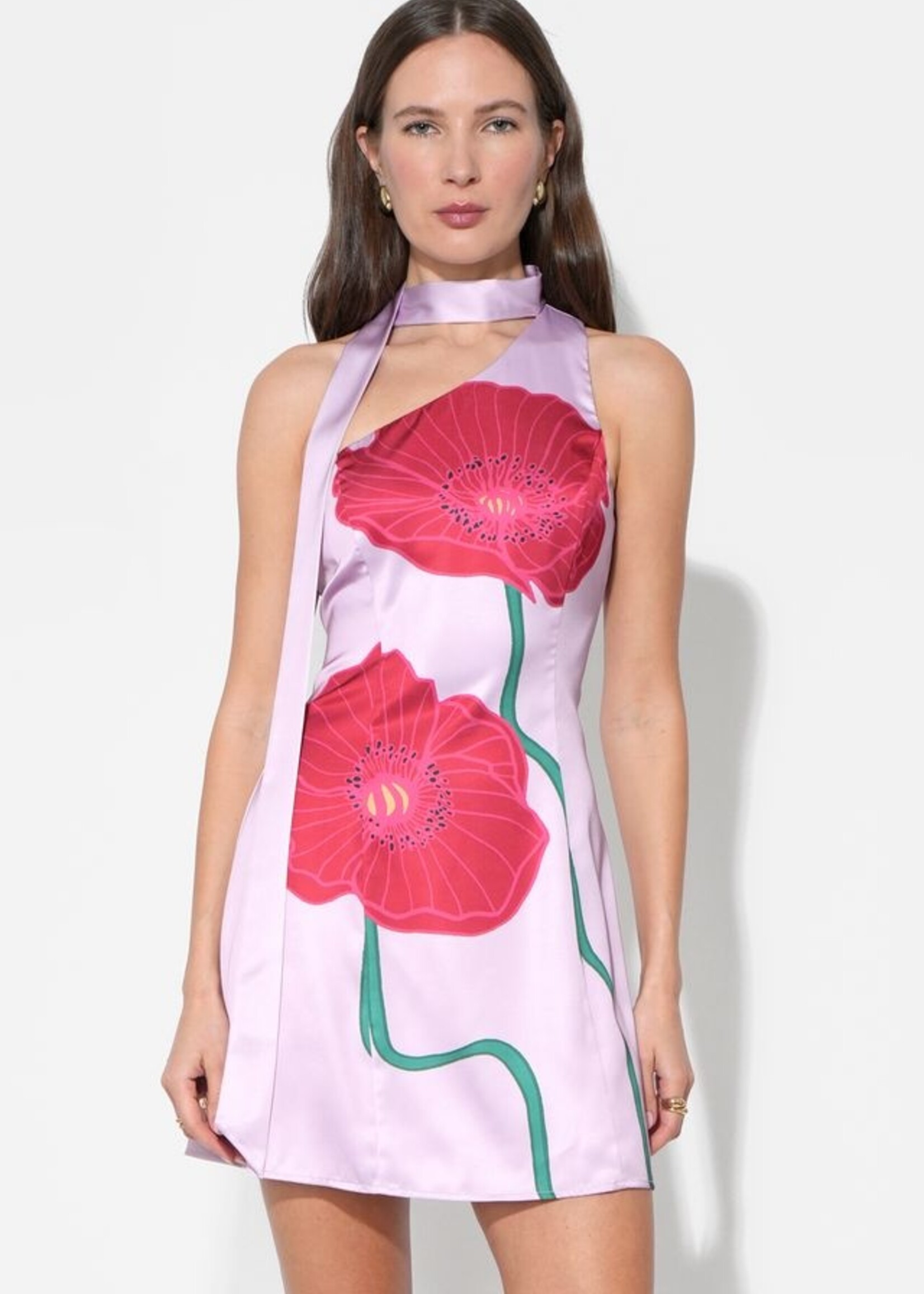 Adelyn Rae Adelyn Rae Kinsley Scarf Neck Dress - Lilac/Red