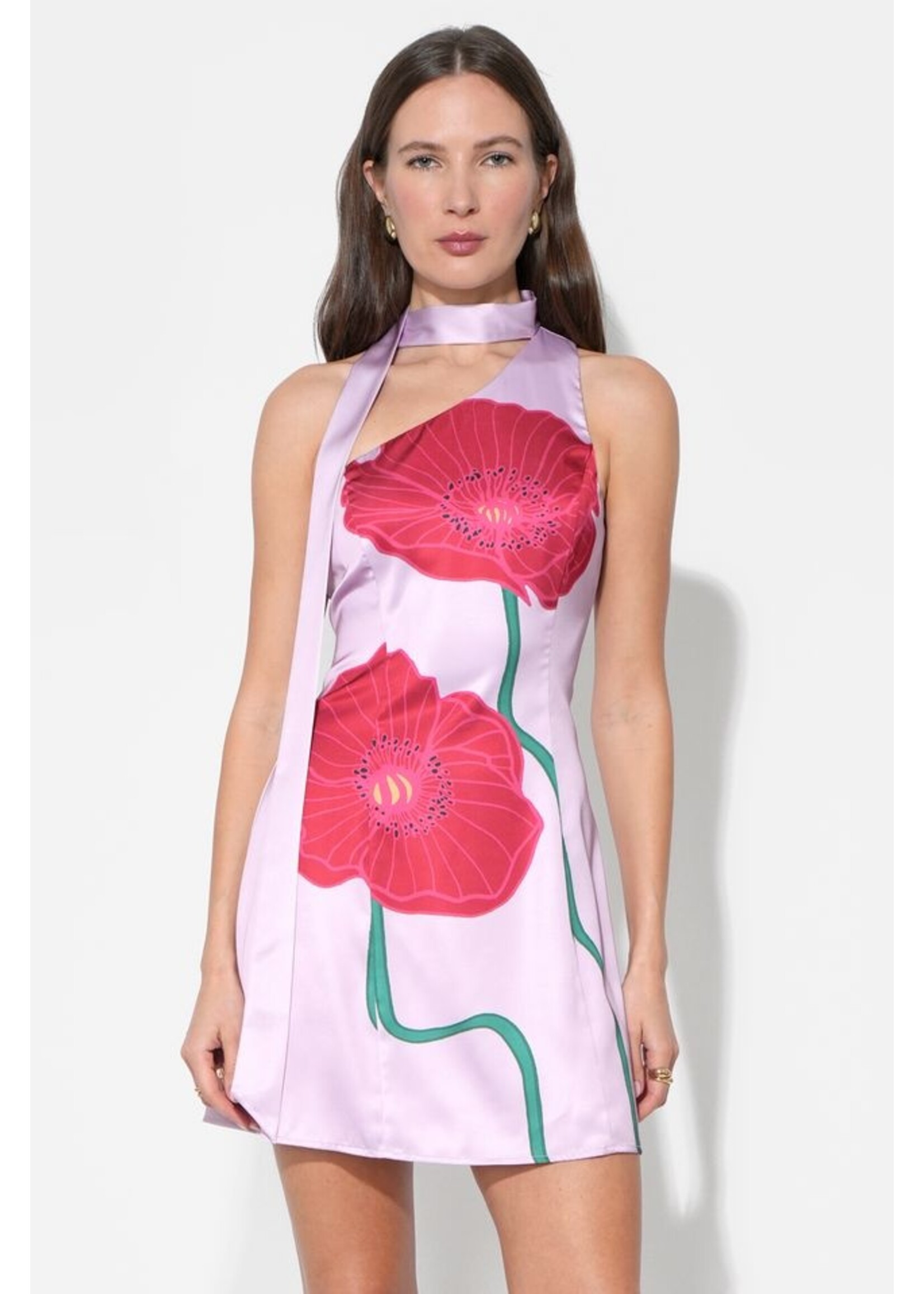 Adelyn Rae Adelyn Rae Kinsley Scarf Neck Dress - Lilac/Red