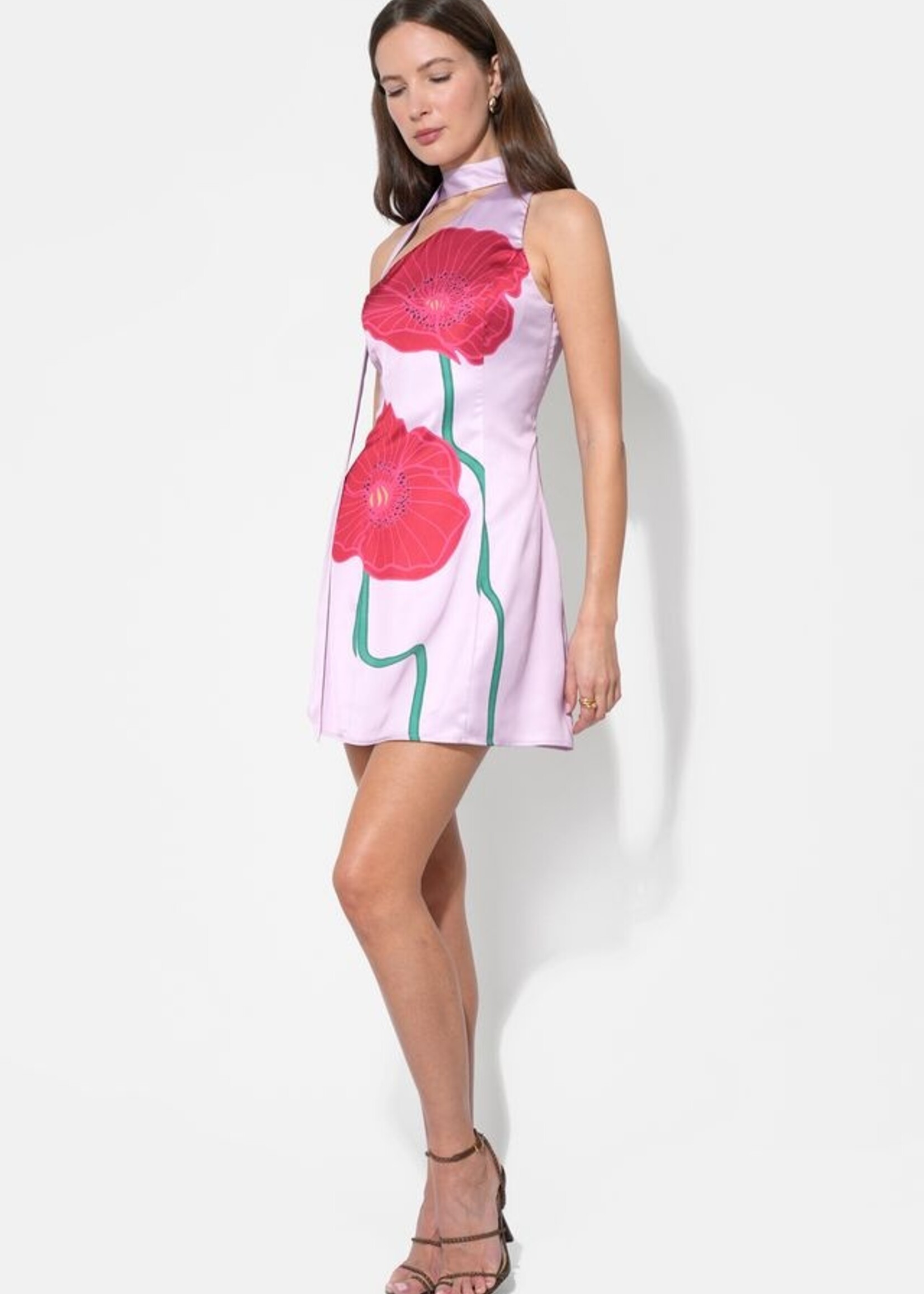 Adelyn Rae Adelyn Rae Kinsley Scarf Neck Dress - Lilac/Red