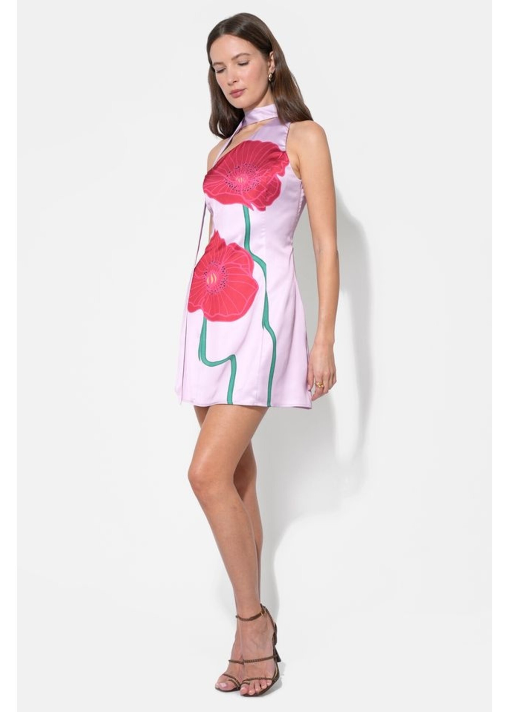 Adelyn Rae Adelyn Rae Kinsley Scarf Neck Dress - Lilac/Red