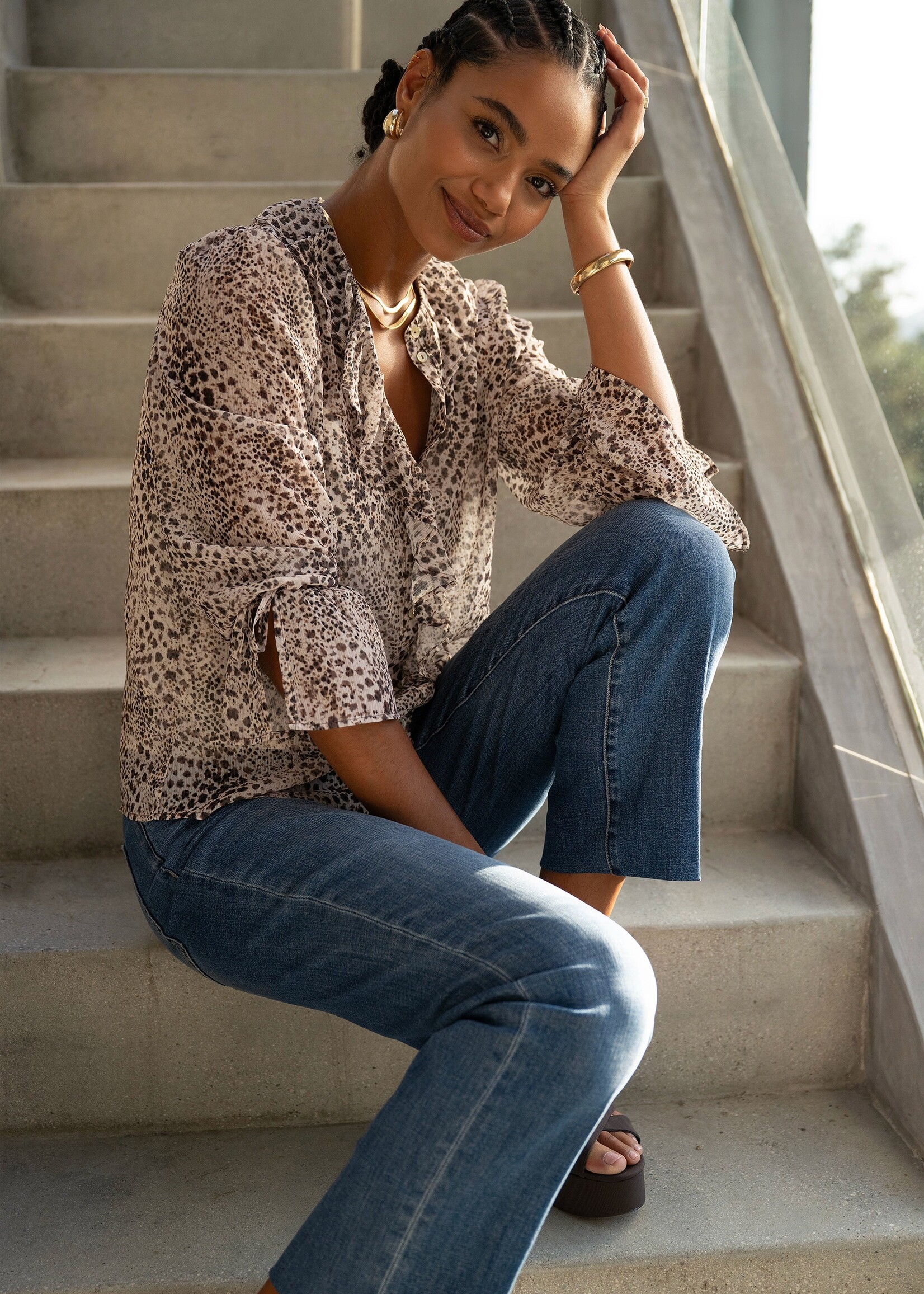 Liverpool Liverpool Ruffle Front Woven Shirt - Multi Animal