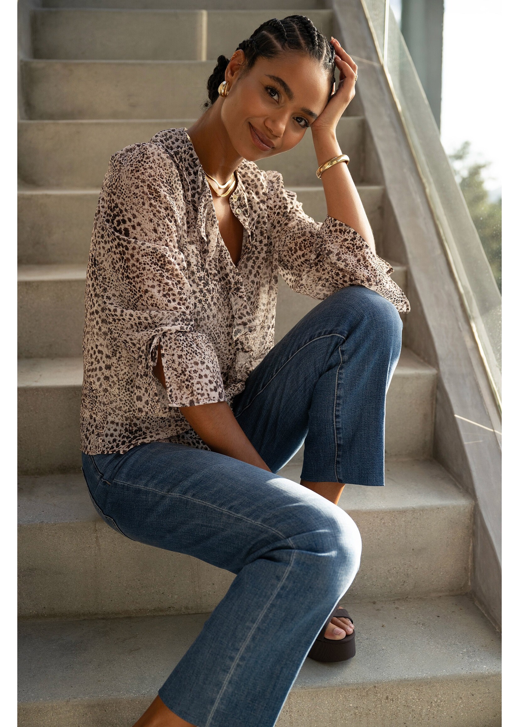 Liverpool Liverpool Ruffle Front Woven Shirt - Multi Animal
