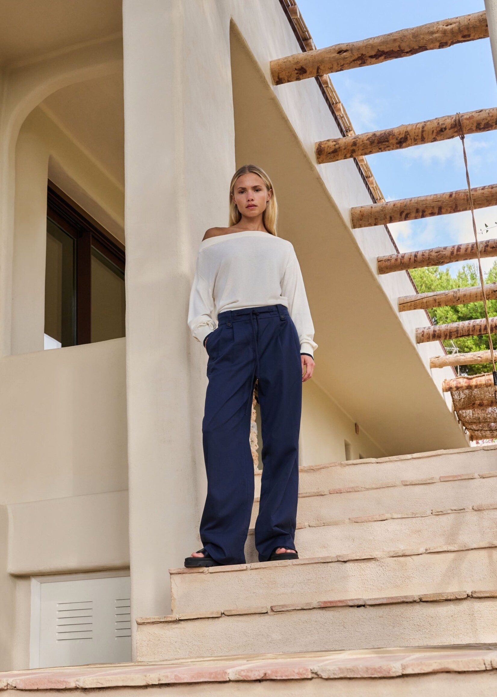 Yaya Women YAYA Boatneck Sweater - Ecru Dessin