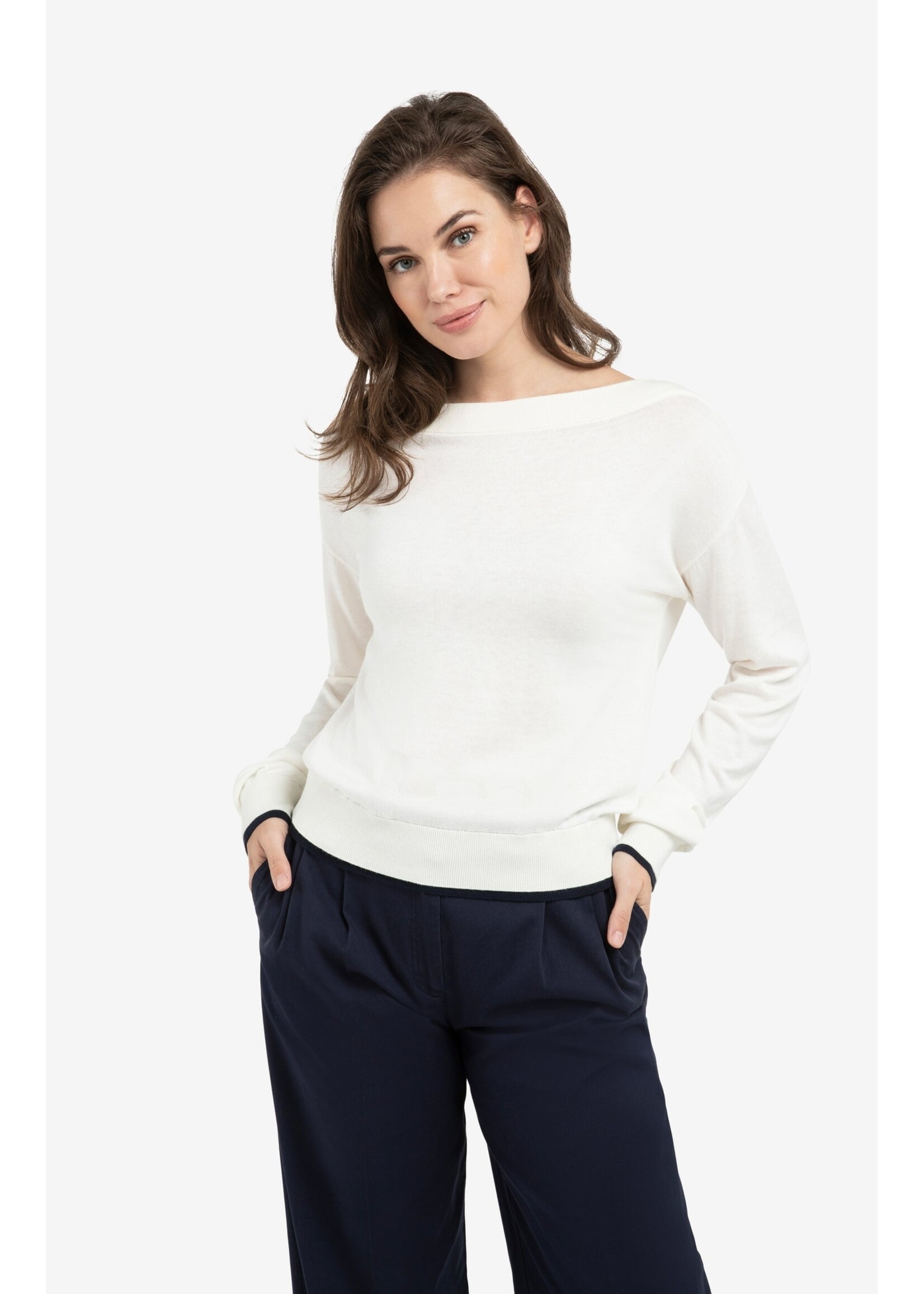 Yaya Women YAYA Boatneck Sweater - Ecru Dessin
