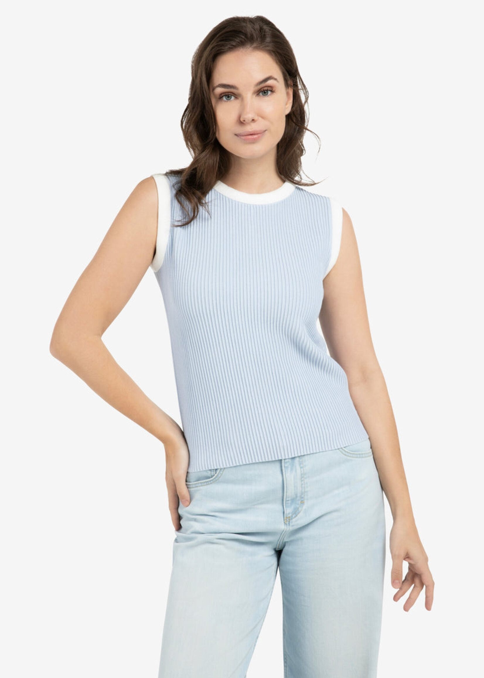 Yaya Women YAYA Pull Côtelé Sans Manches - Ice Blue
