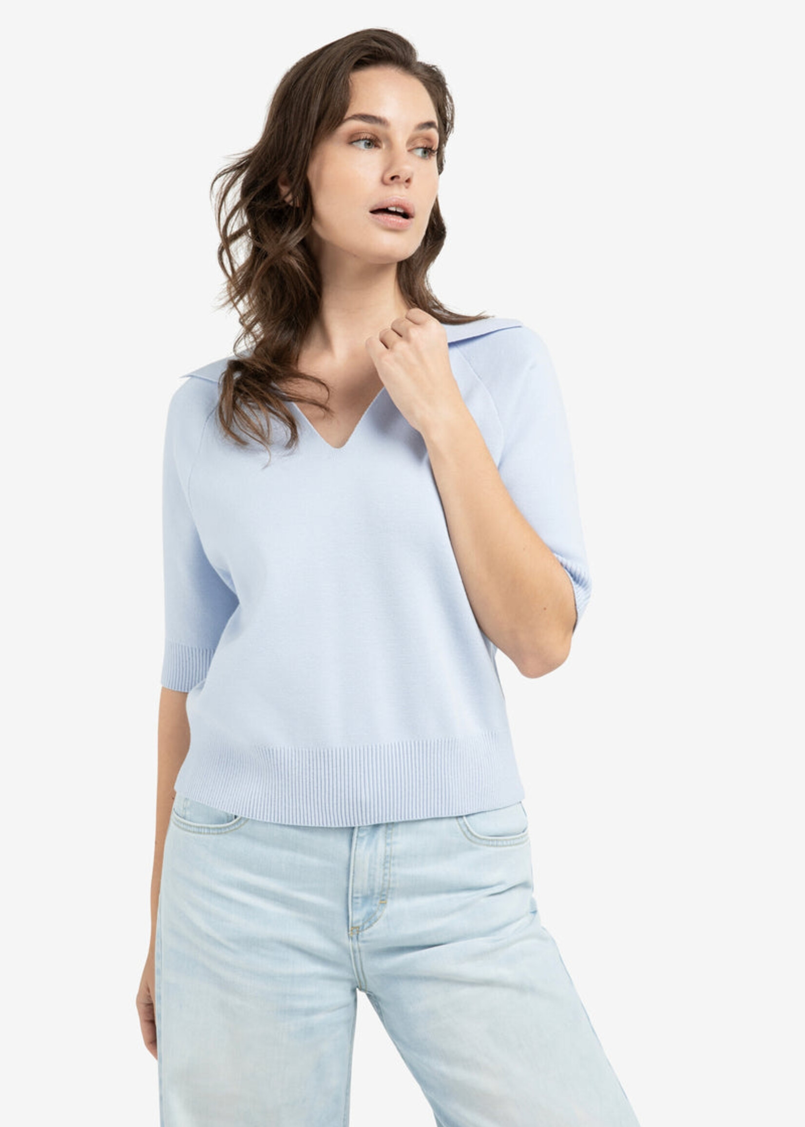 Yaya Women YAYA SS Sweater With Coll - Ice Blue