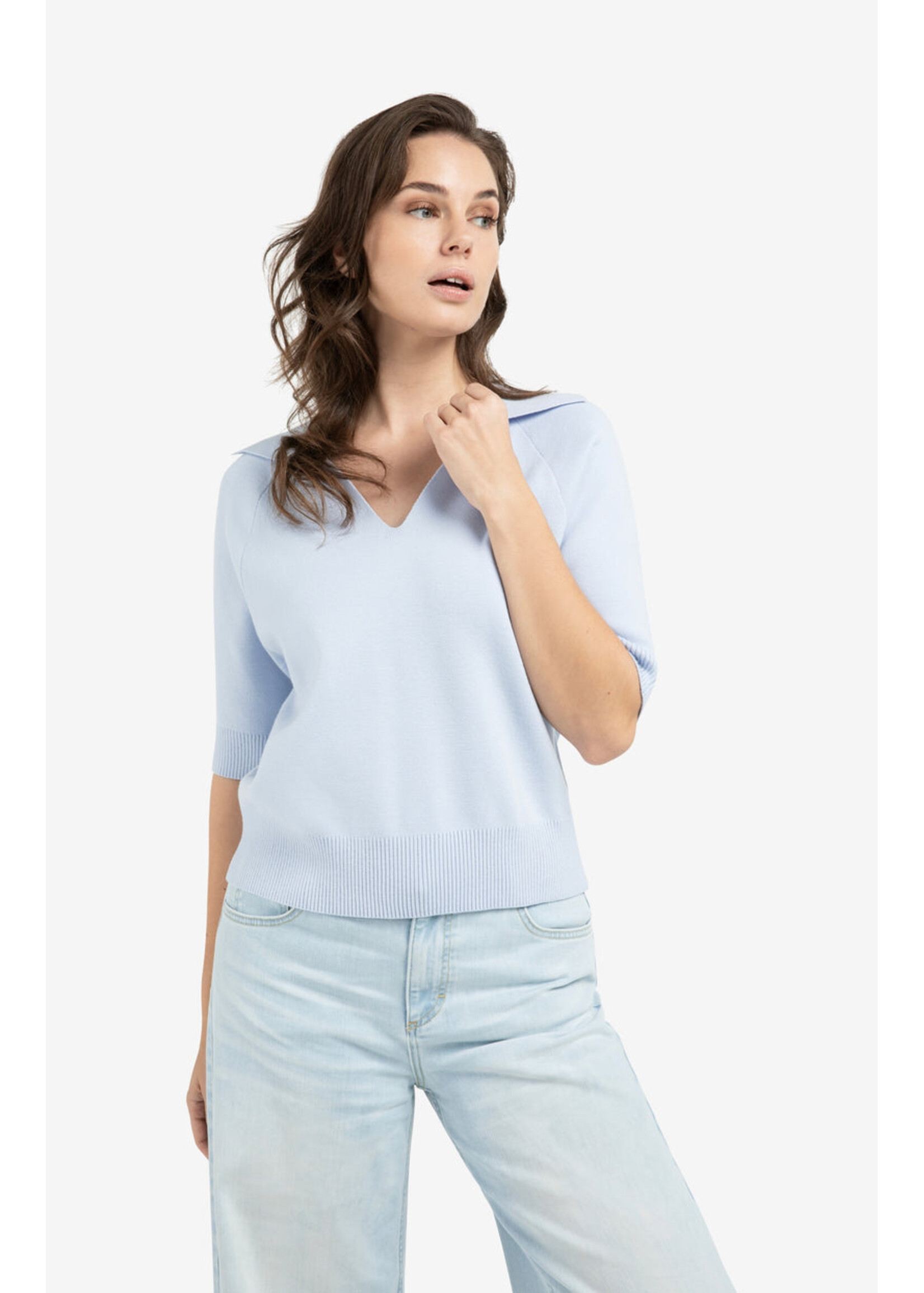 Yaya Women YAYA SS Sweater With Coll - Ice Blue