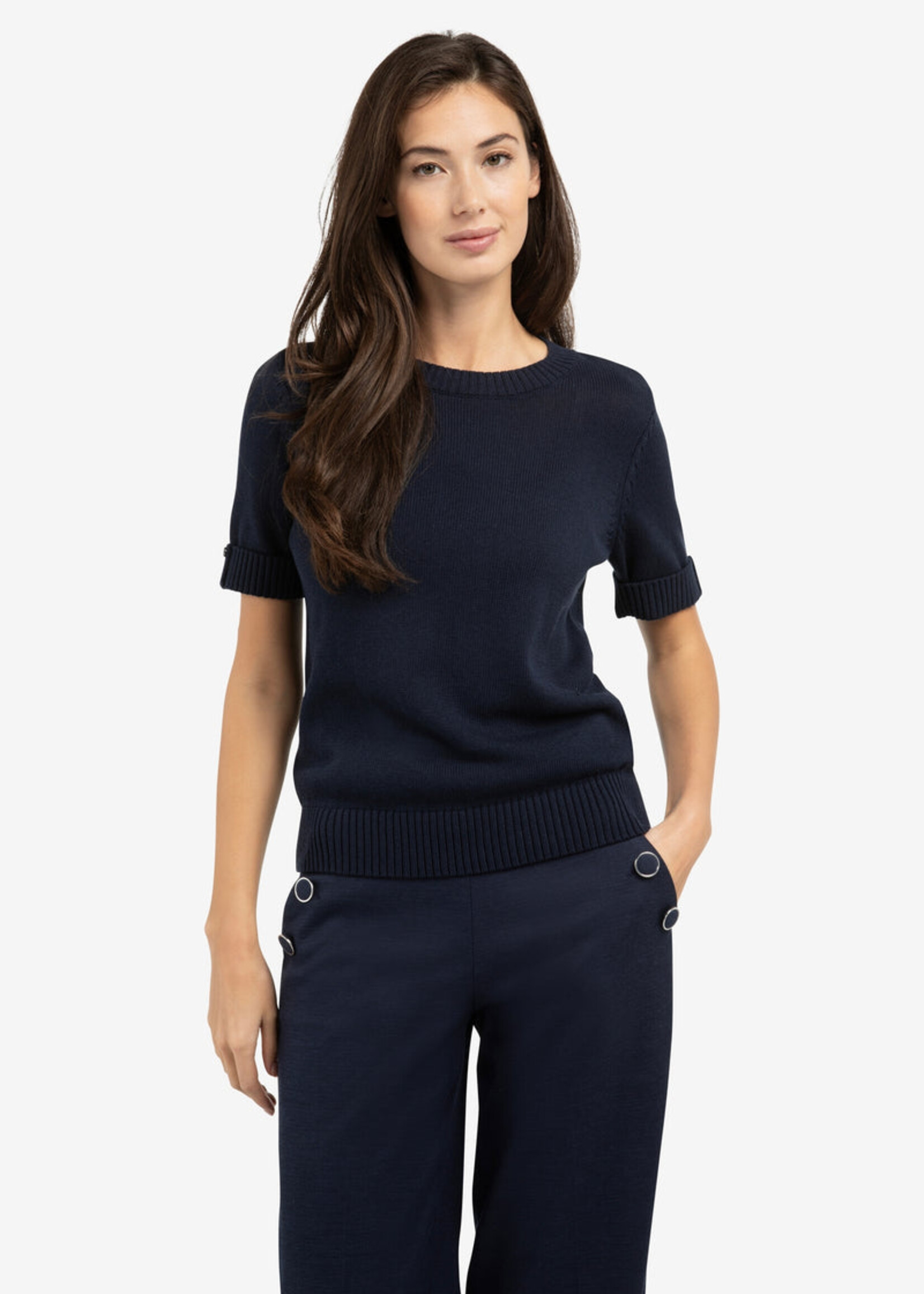 Yaya Women YAYA Pull En Maille À Manches Retroussées - Navy