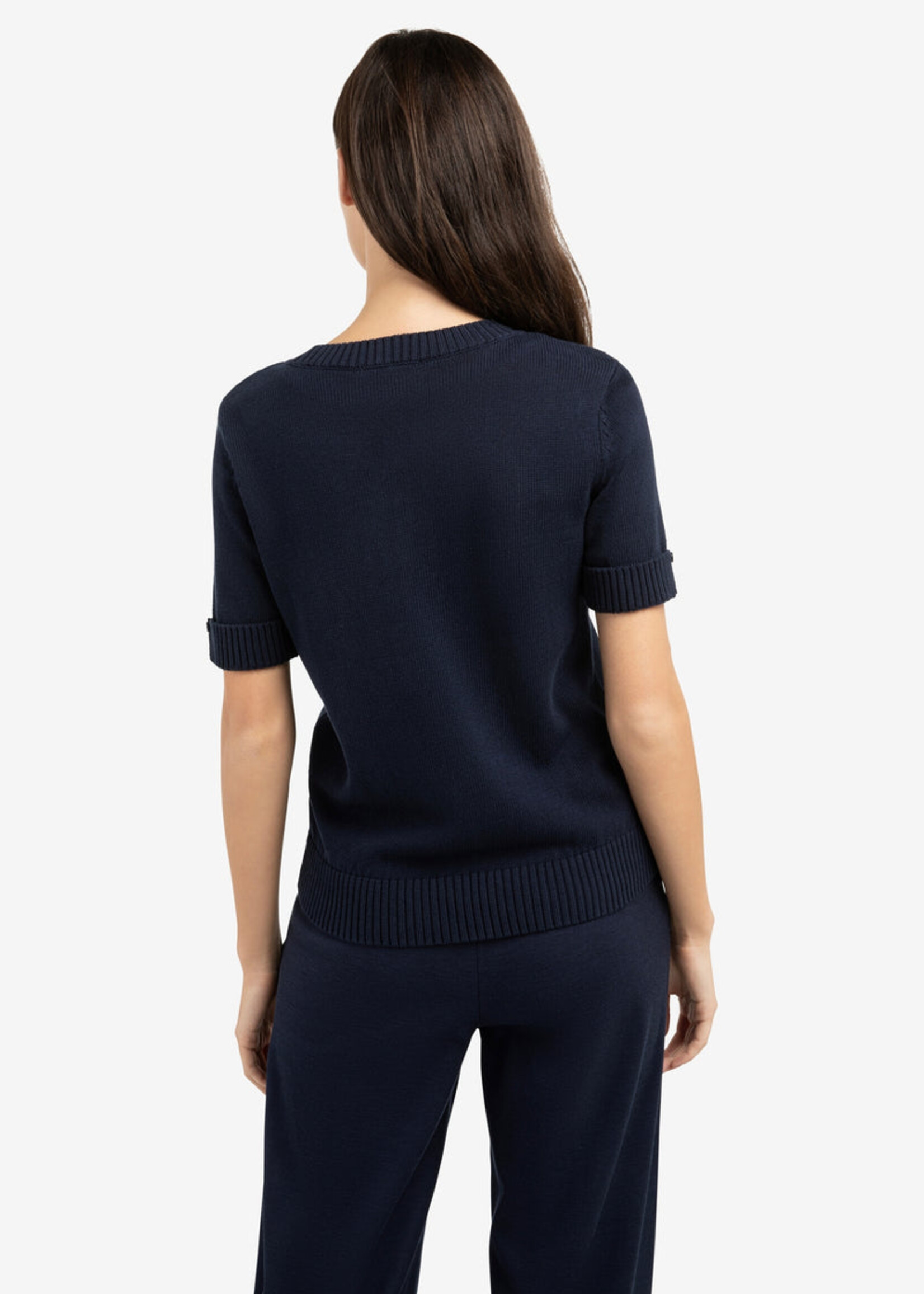 Yaya Women YAYA Pull En Maille À Manches Retroussées - Navy