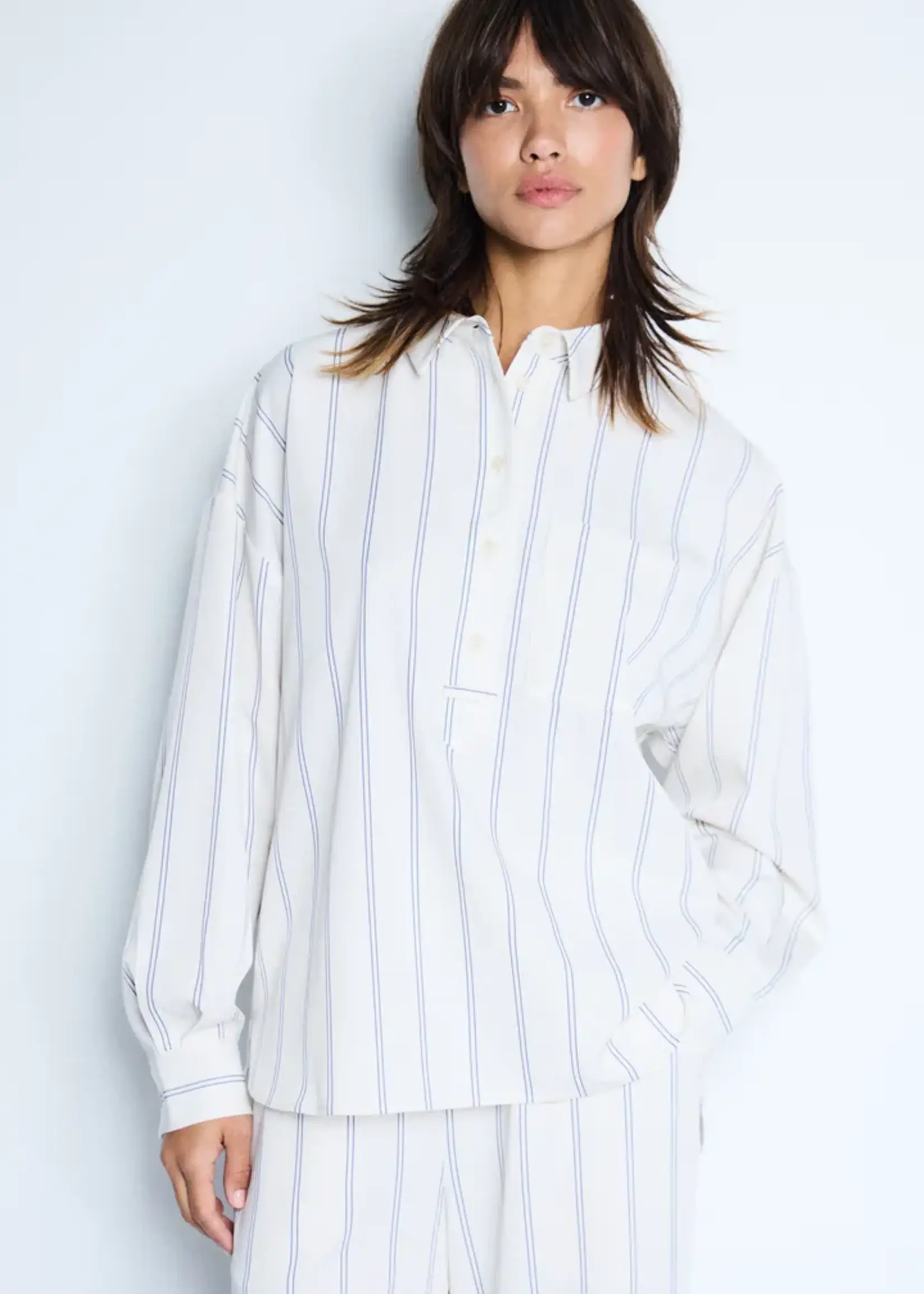 ICHI ICHI IHNamia LS Blouse - Birch W/Blue Stripe