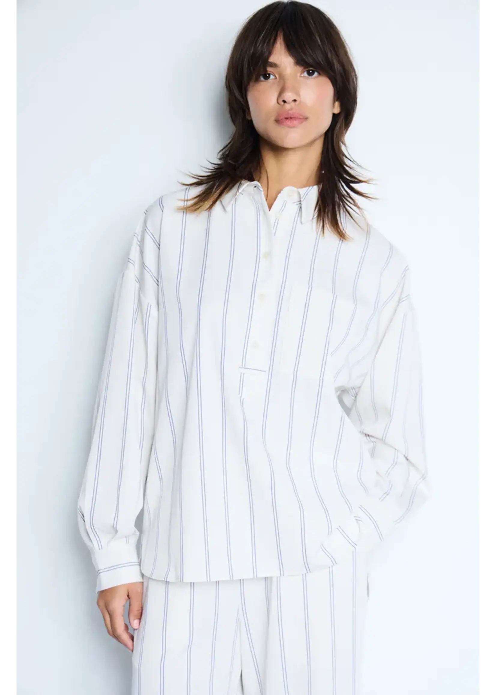 ICHI ICHI IHNamia LS Blouse - Birch W/Blue Stripe