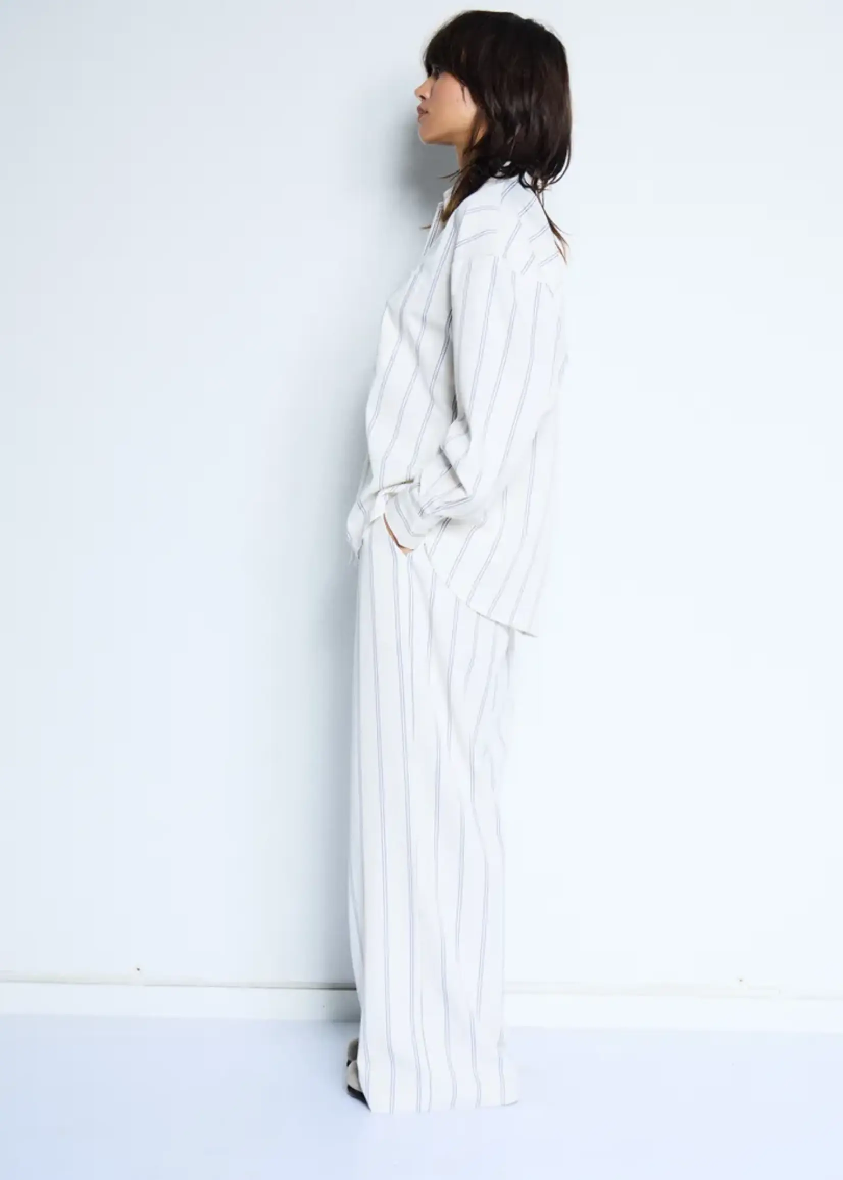 ICHI ICHI IHNamia LS Blouse - Birch W/Blue Stripe