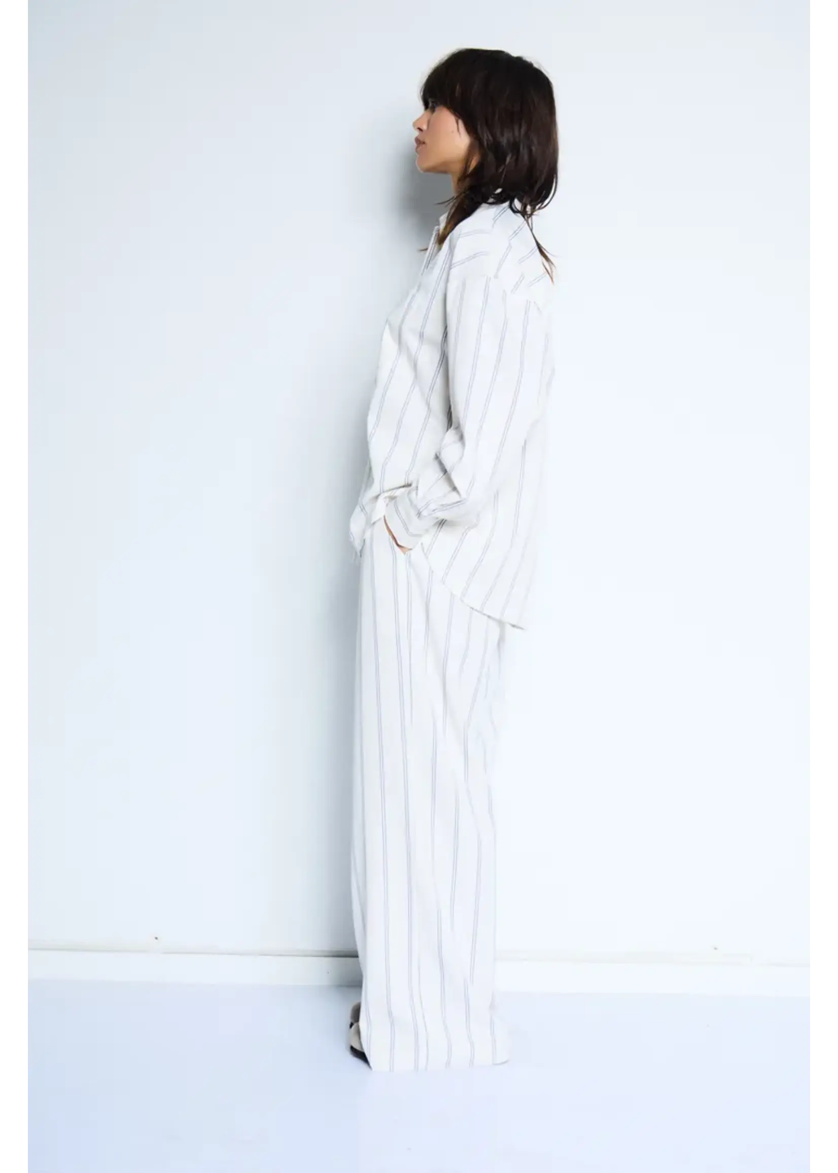 ICHI ICHI IHNamia LS Blouse - Birch W/Blue Stripe