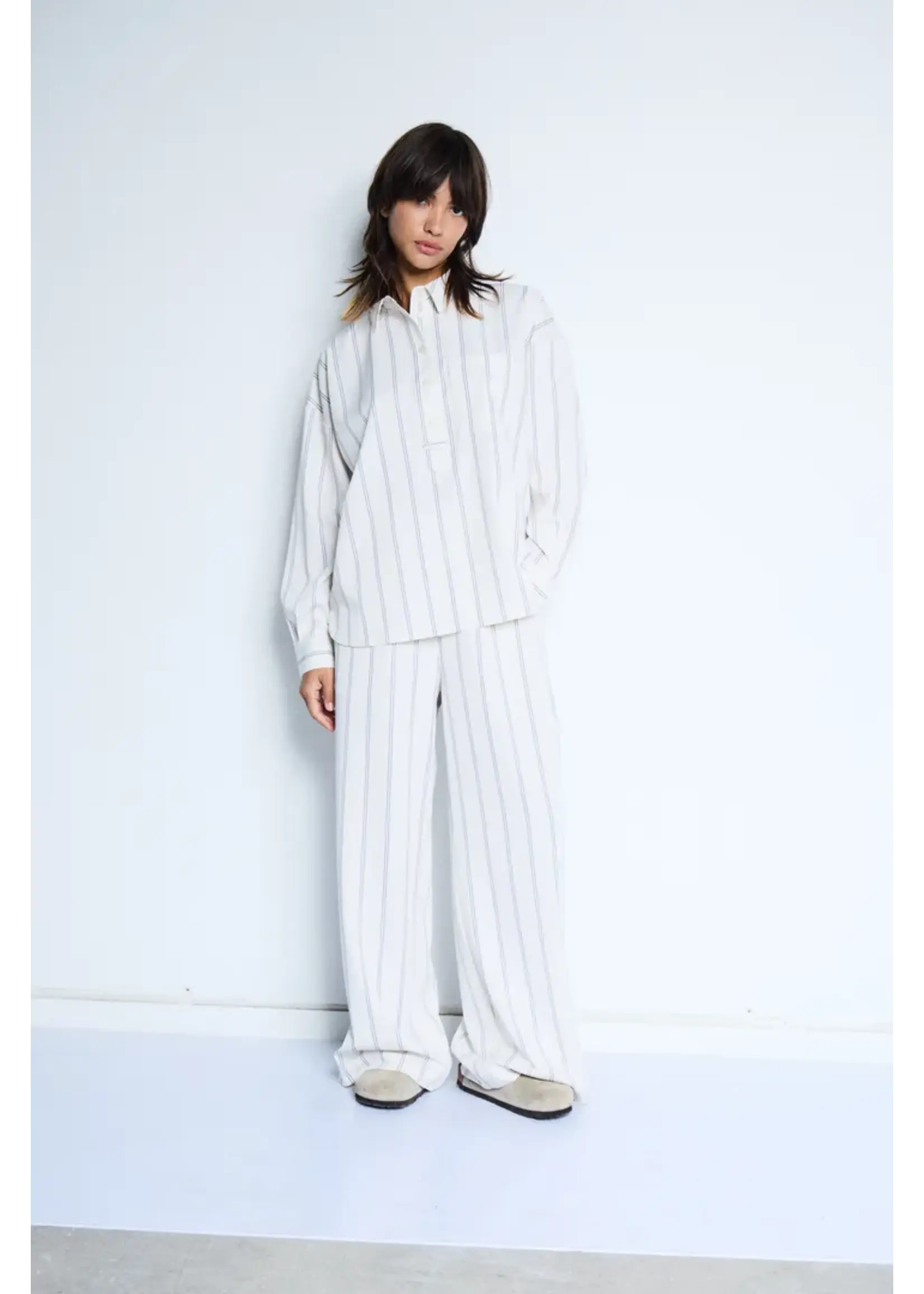 ICHI ICHI IHNamia LS Blouse - Birch W/Blue Stripe
