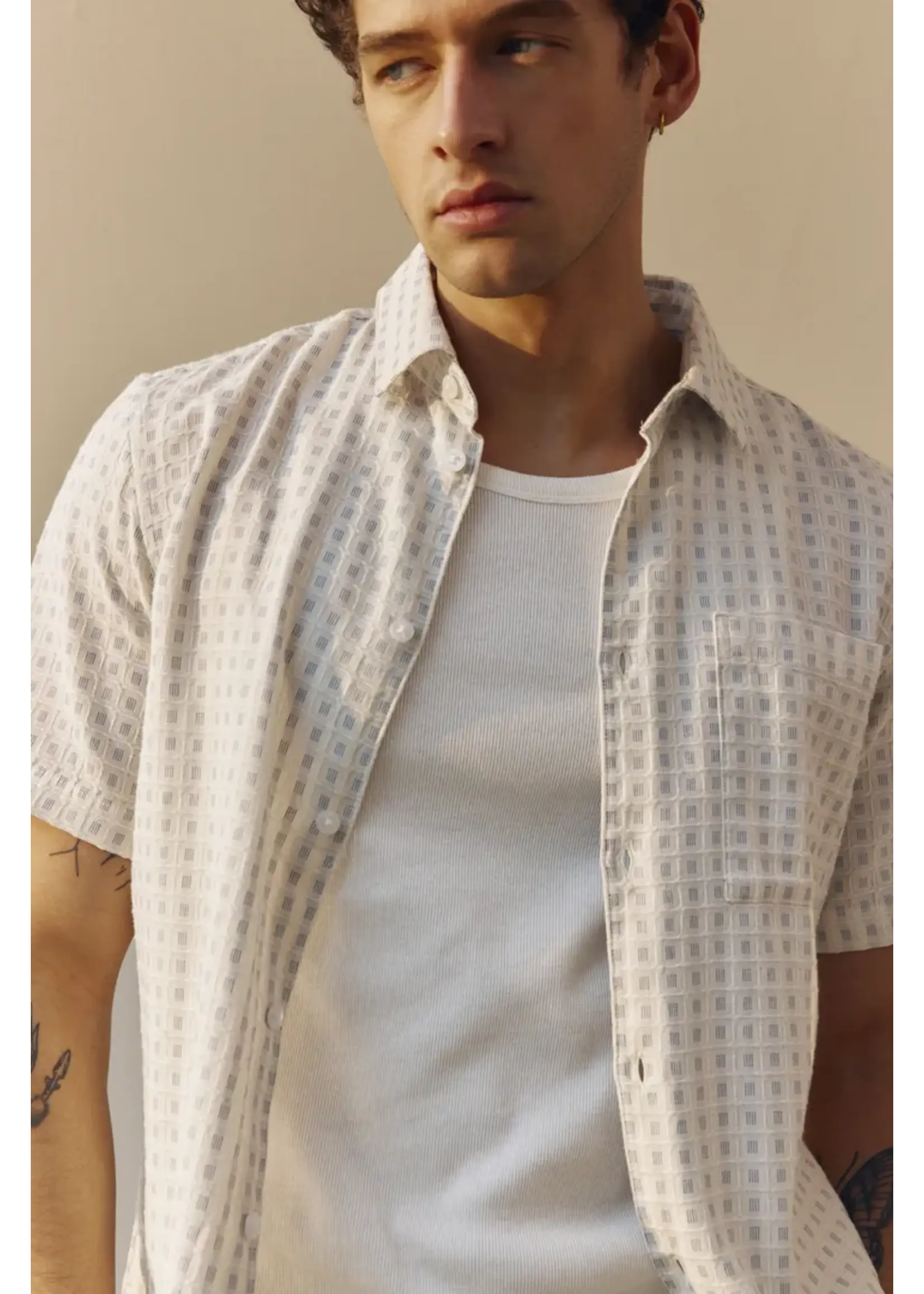 Casual Friday Casual Friday Stai Short Sleeve Dobby Checked Shirt - Marshmallow