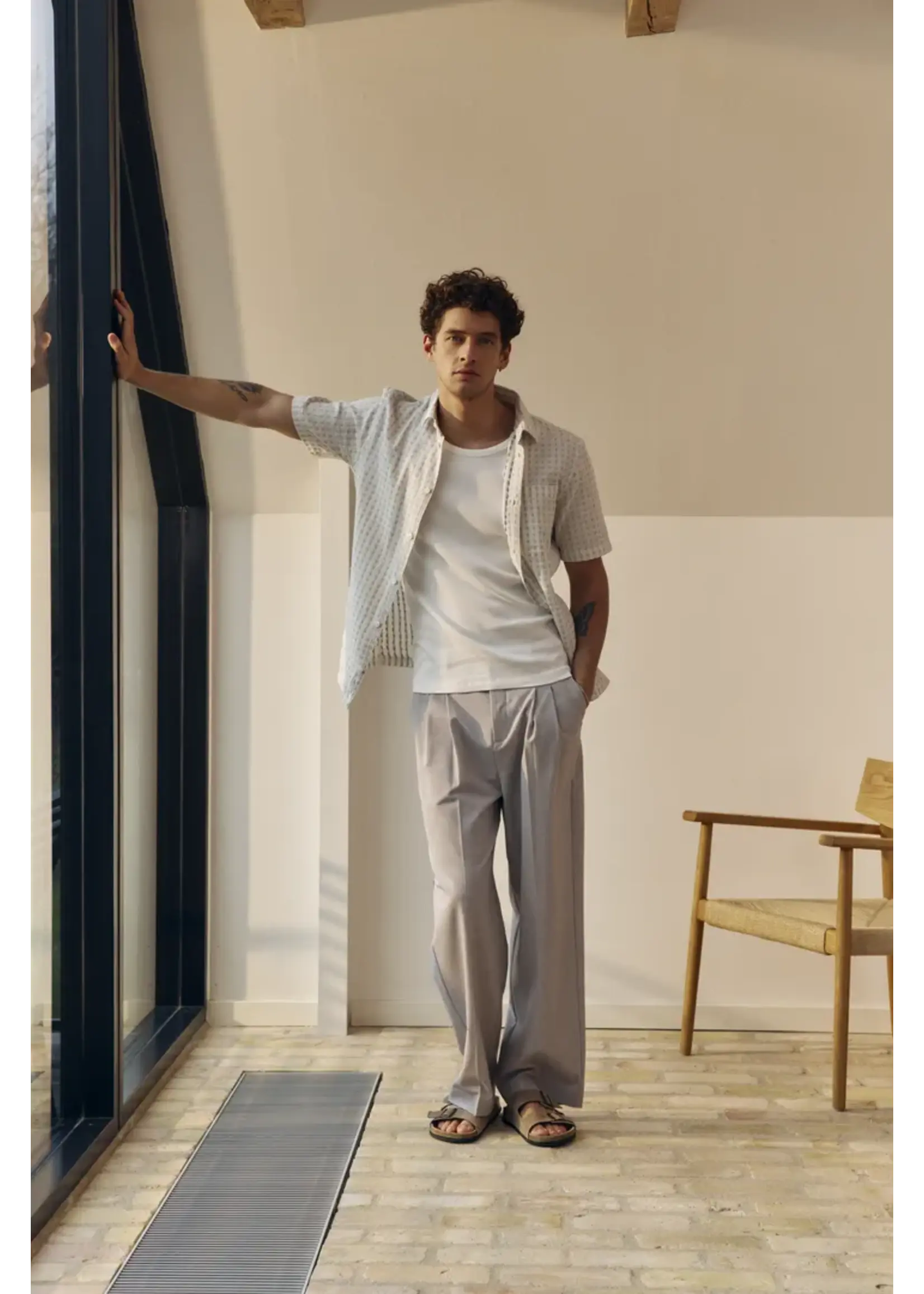 Casual Friday Casual Friday Stai Short Sleeve Dobby Checked Shirt - Marshmallow