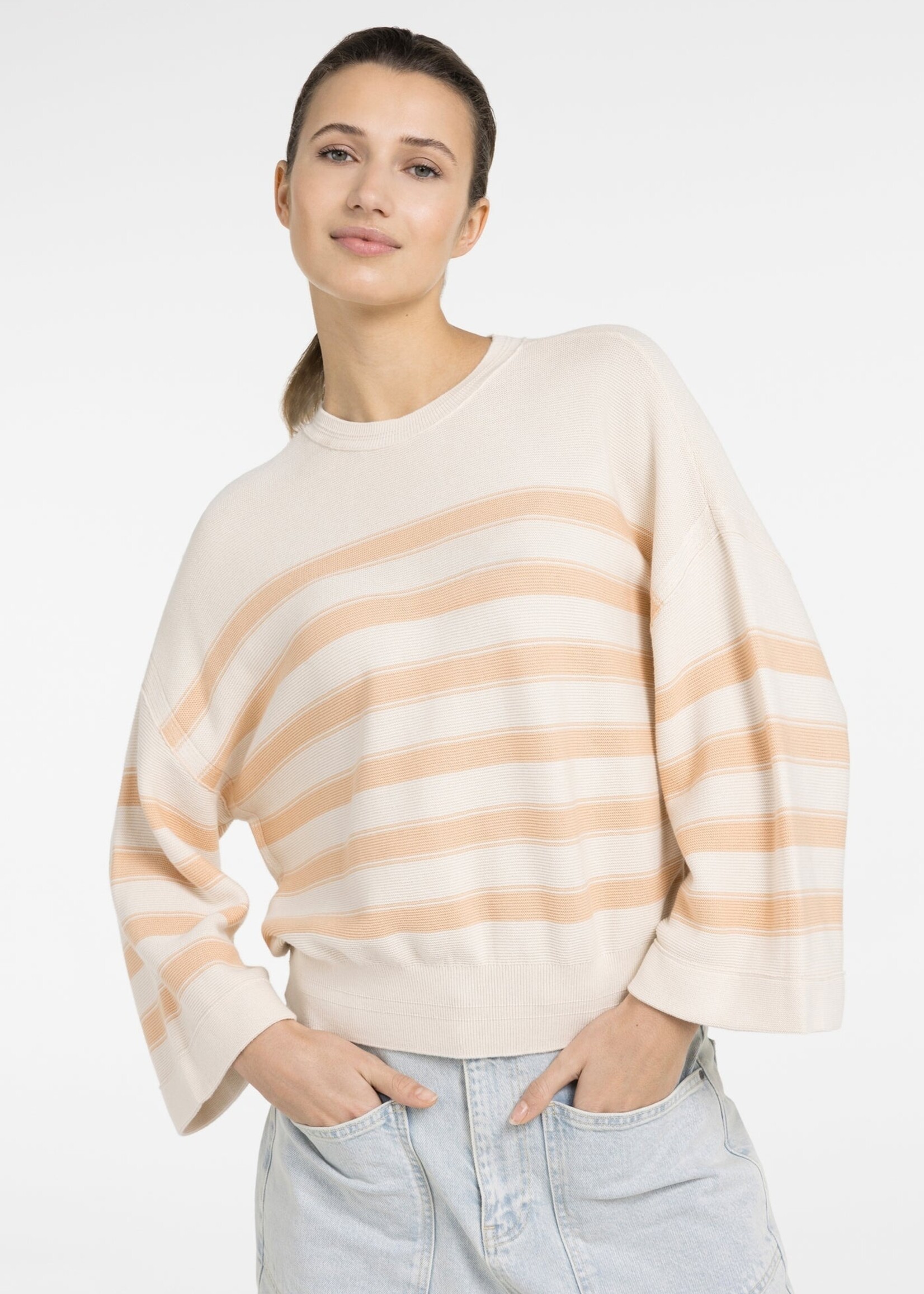 Yaya Women YAYA Textured Sweater With Stripes - Amberlight
