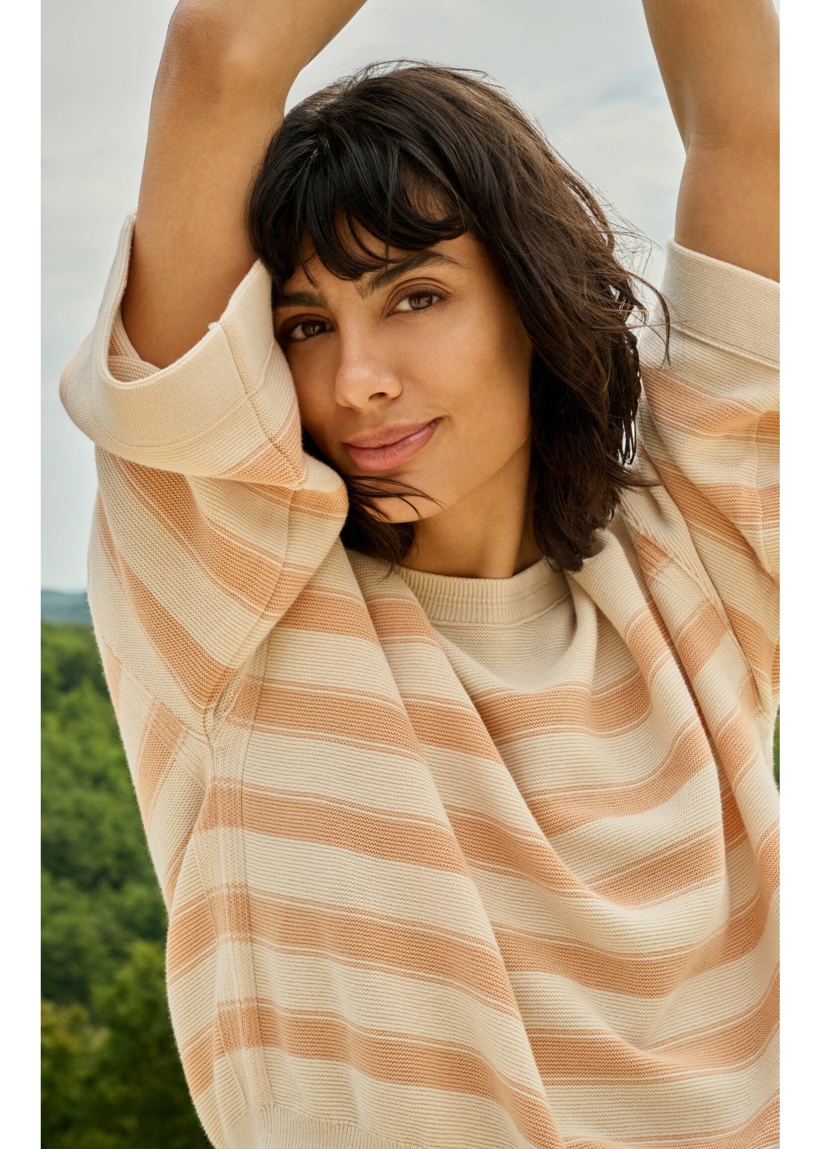 Yaya Women YAYA Textured Sweater With Stripes - Amberlight