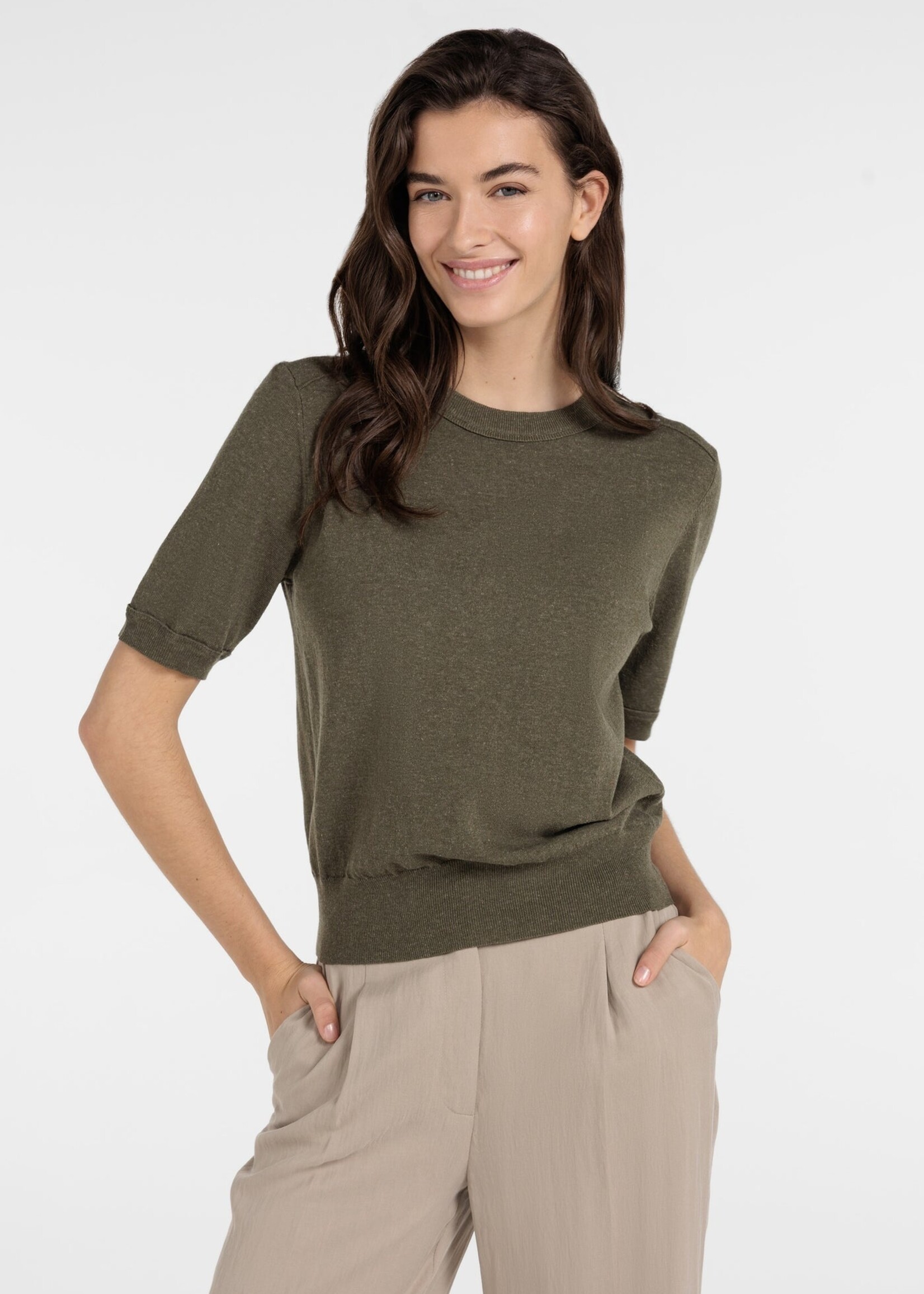 Yaya Women YAYA Short Sleeve Sweater - Army Green