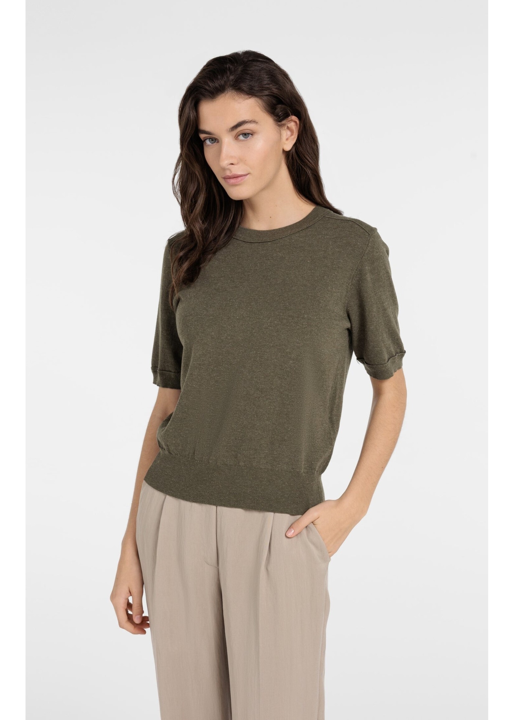 Yaya Women YAYA Short Sleeve Sweater - Army Green