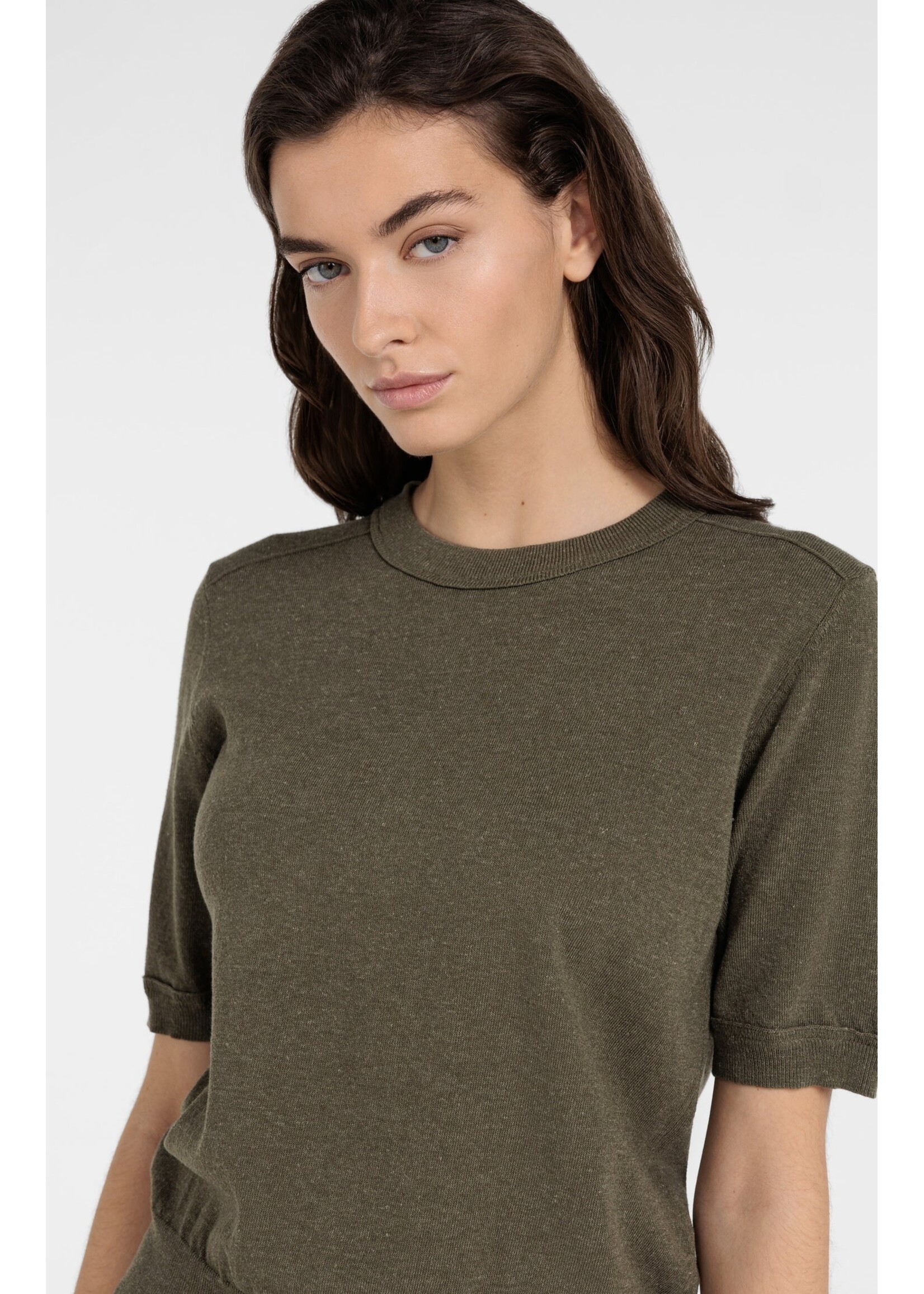 Yaya Women YAYA Short Sleeve Sweater - Army Green