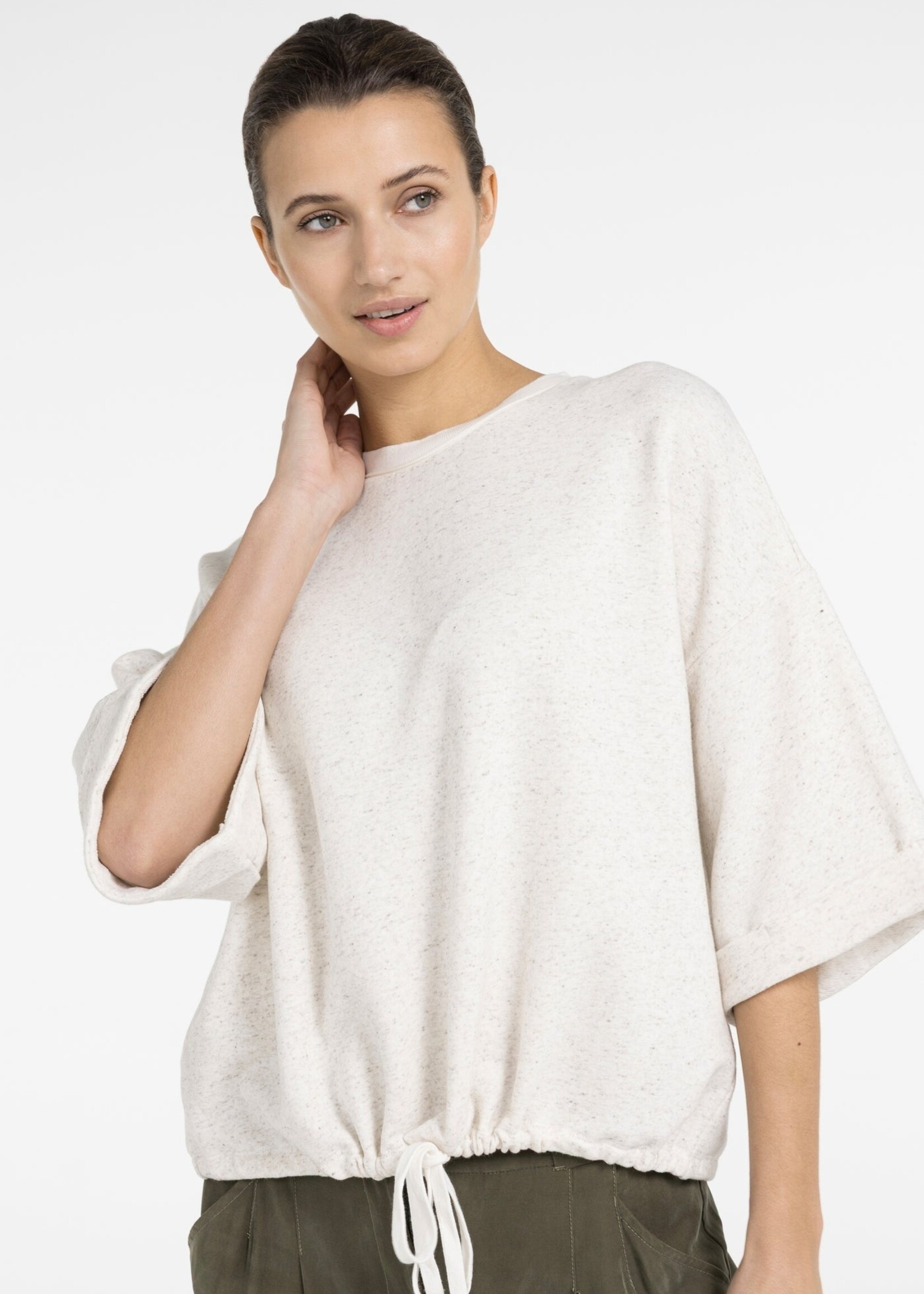 Yaya Women YAYA Sweat-shirt À Manches Courtes Avec Ourlet Retroussable Et Cordon De Serrage - Ivoire