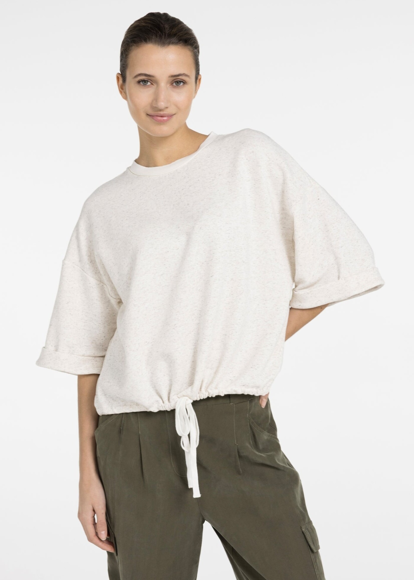 Yaya Women YAYA Sweat-shirt À Manches Courtes Avec Ourlet Retroussable Et Cordon De Serrage - Ivoire