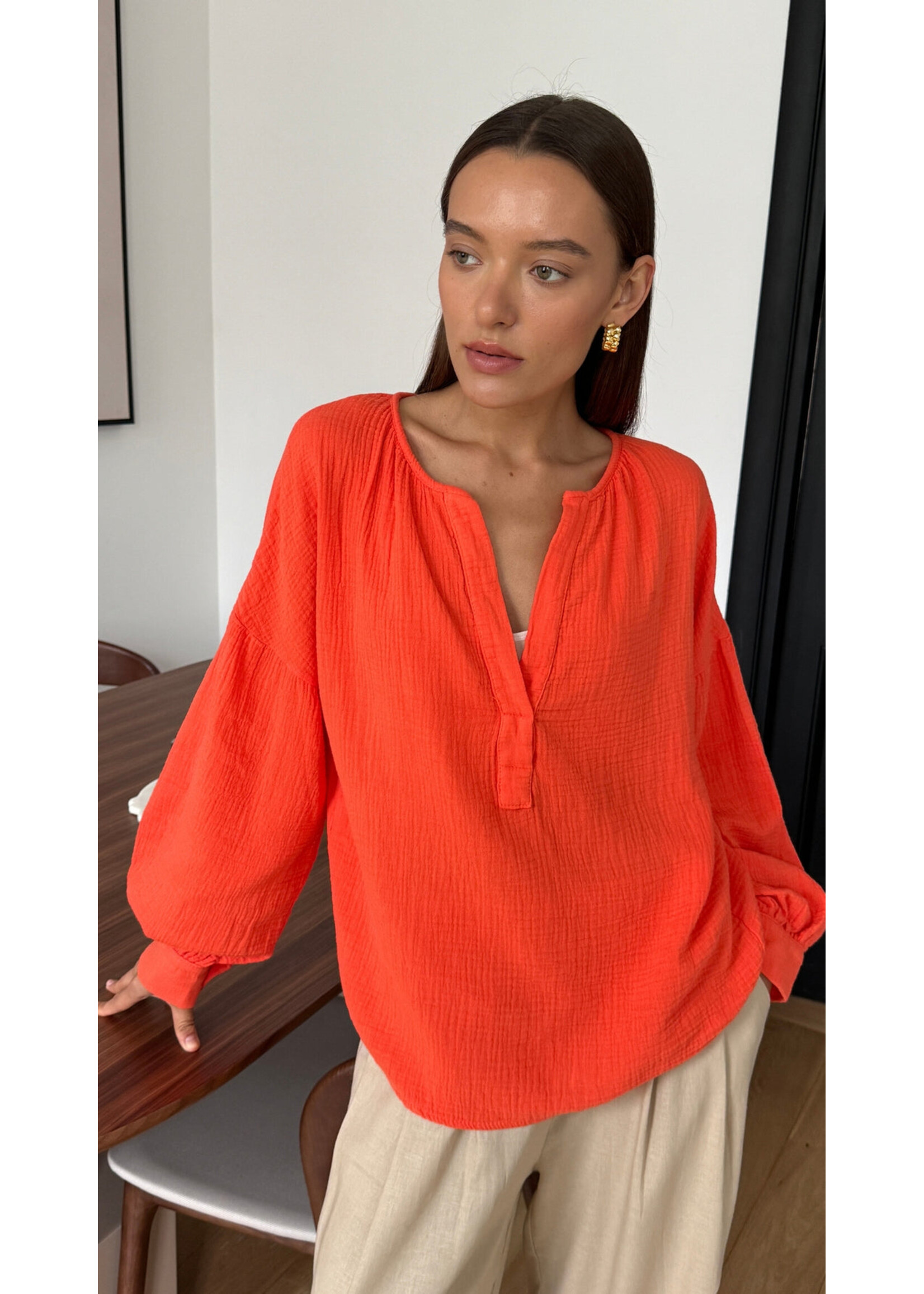 Charli Charli Peach Cotton Shirt - Tangerine